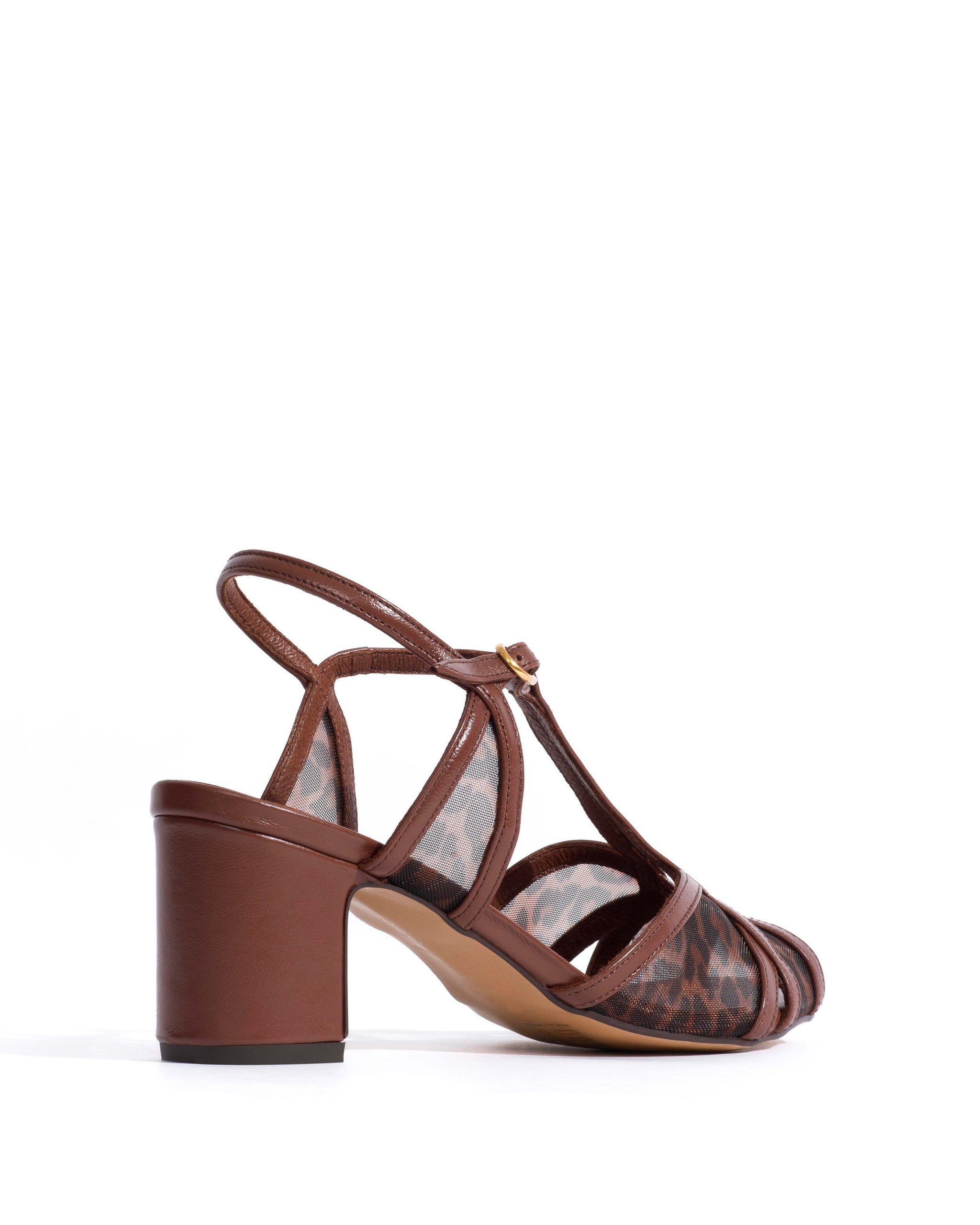 Therese 55 block mesh Shiny lamb & mesh Chocolate & leopard