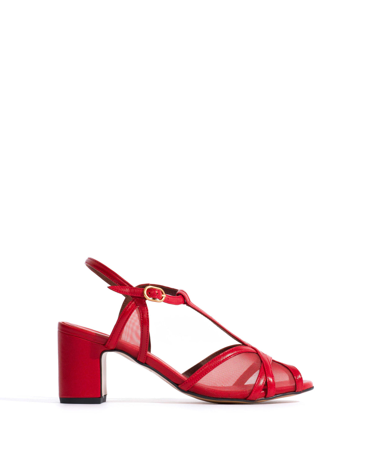 Therese 55 mesh Shiny lamb & mesh Ruby red