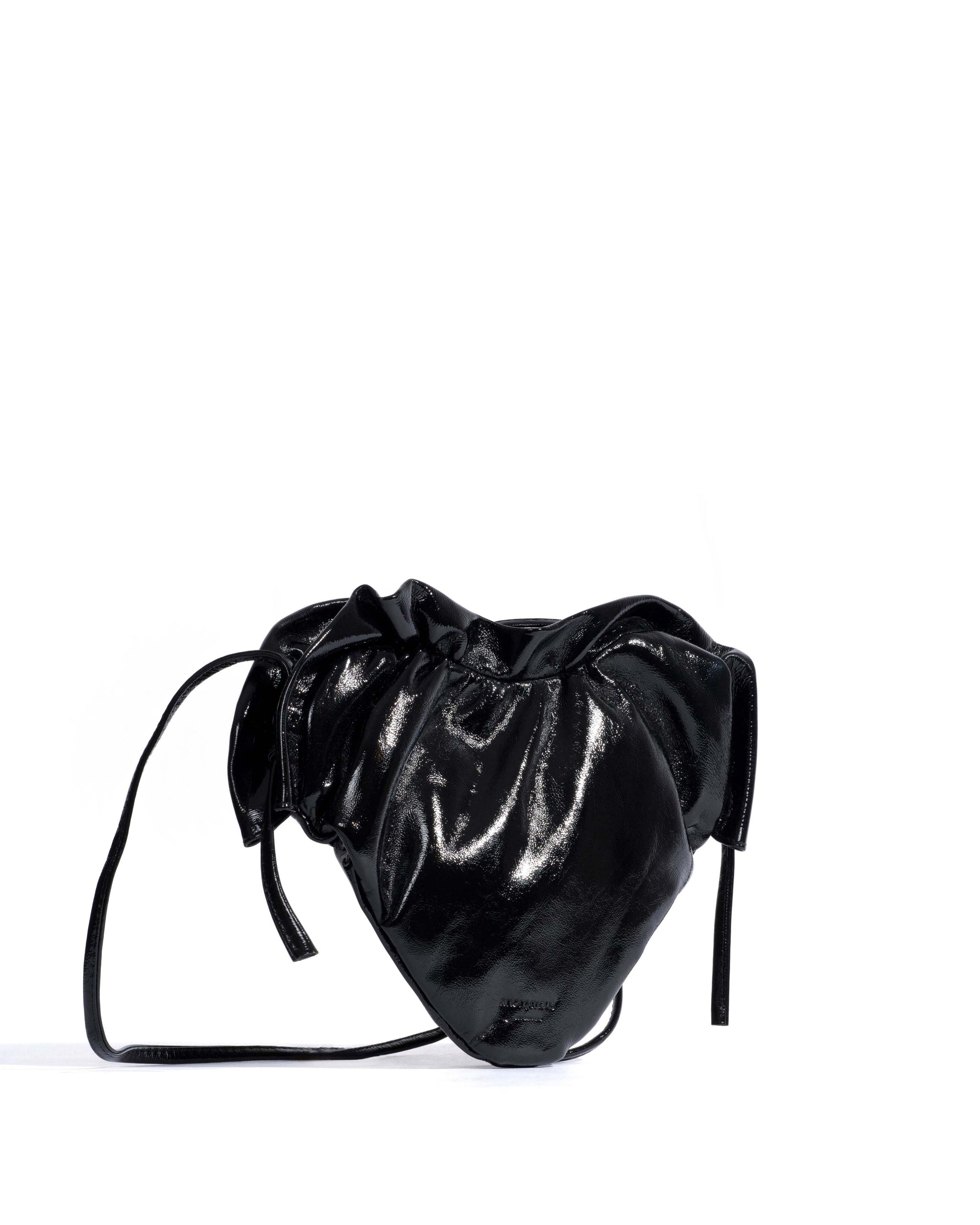 Zally heart bag Crinkled polished goat Black