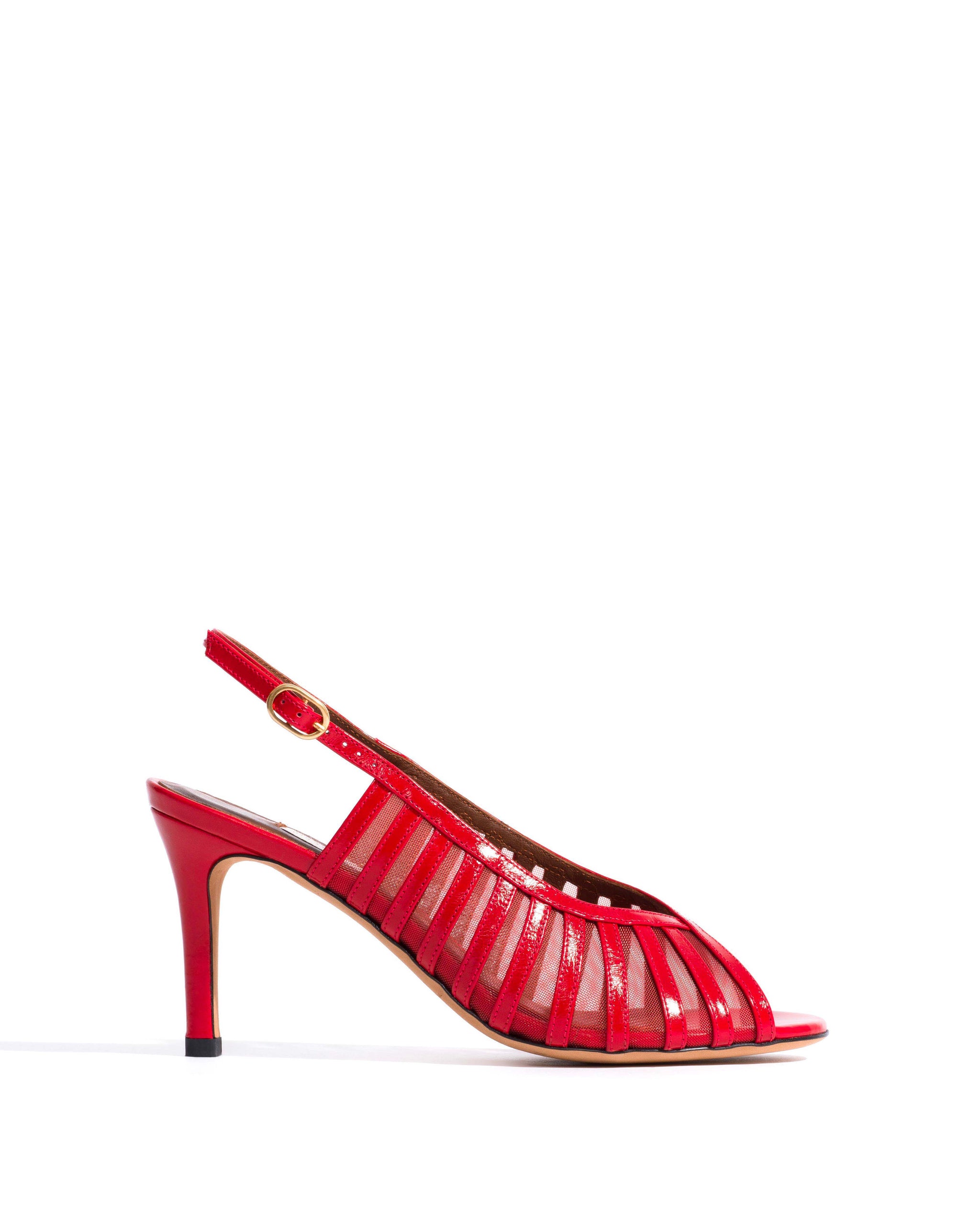 Carminho 75 mesh Crinkled polished goat & mesh Scarlet & ruby red - Anonymous Copenhagen Heels