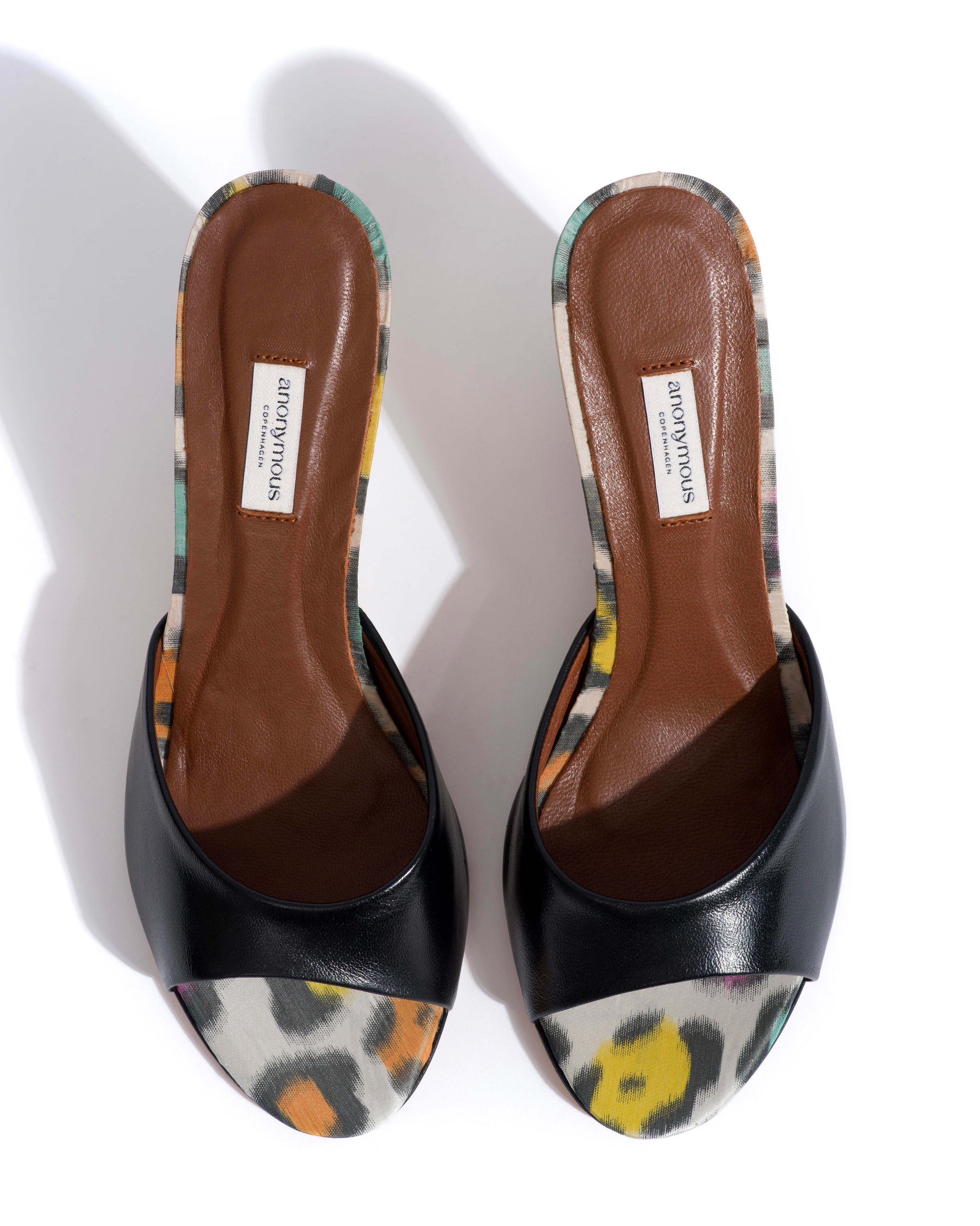 Gwen 75 wedge Shiny lamb & satin print Black & multicolor leopard - Anonymous Copenhagen Heels