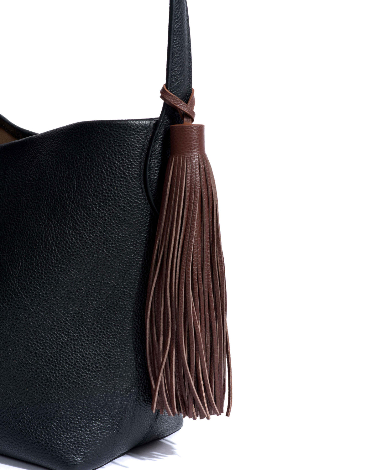 Langley fringe keyring Pebbled soft calf Chocolate