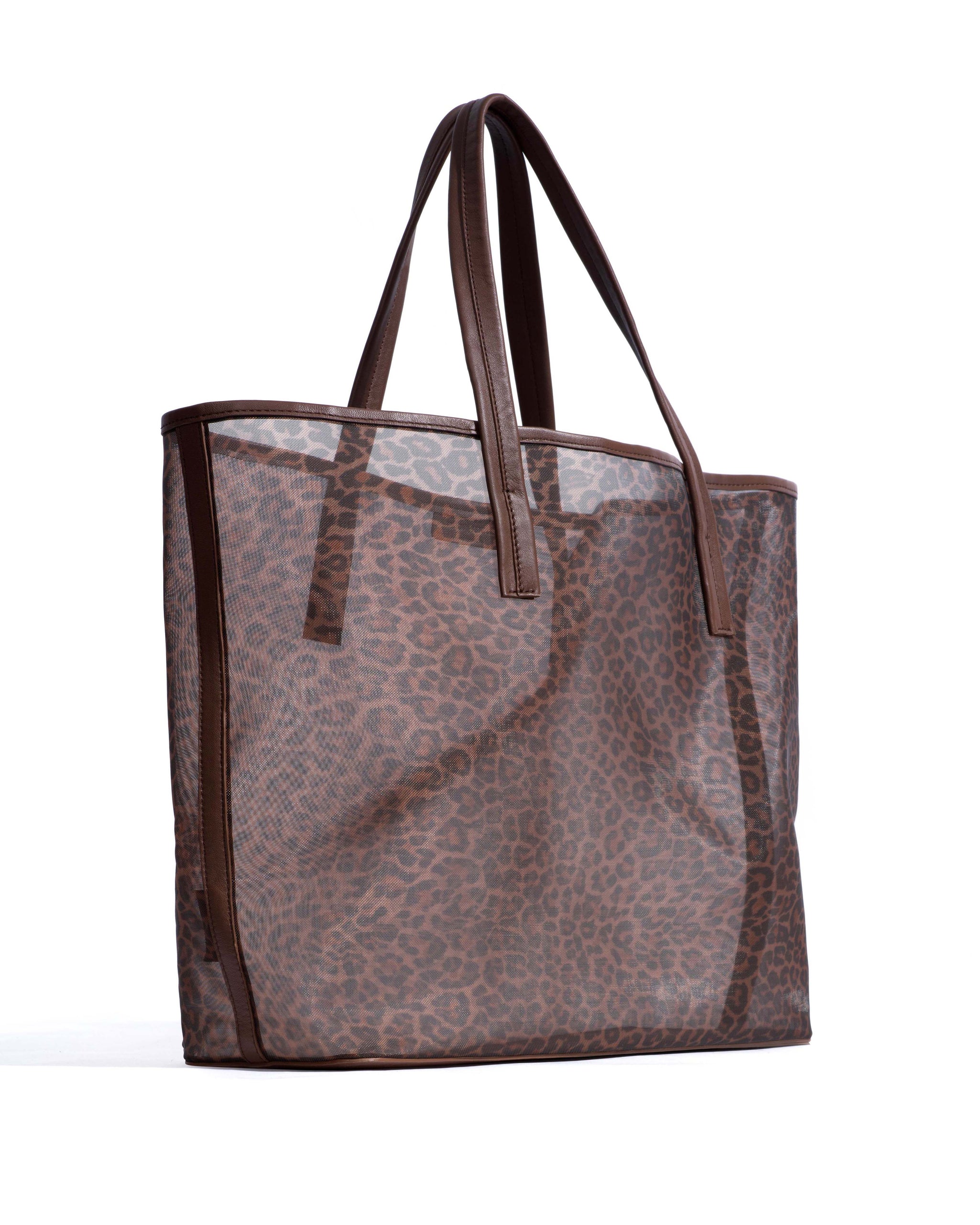 Ruba shopper mesh Shiny lamb & mesh Chocolate & leopard - Anonymous Copenhagen Bags