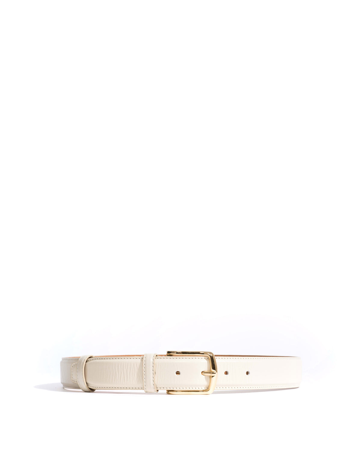 Quinn classic unisex leather belt Crinkled polished goat & metal White sand & gold buckle