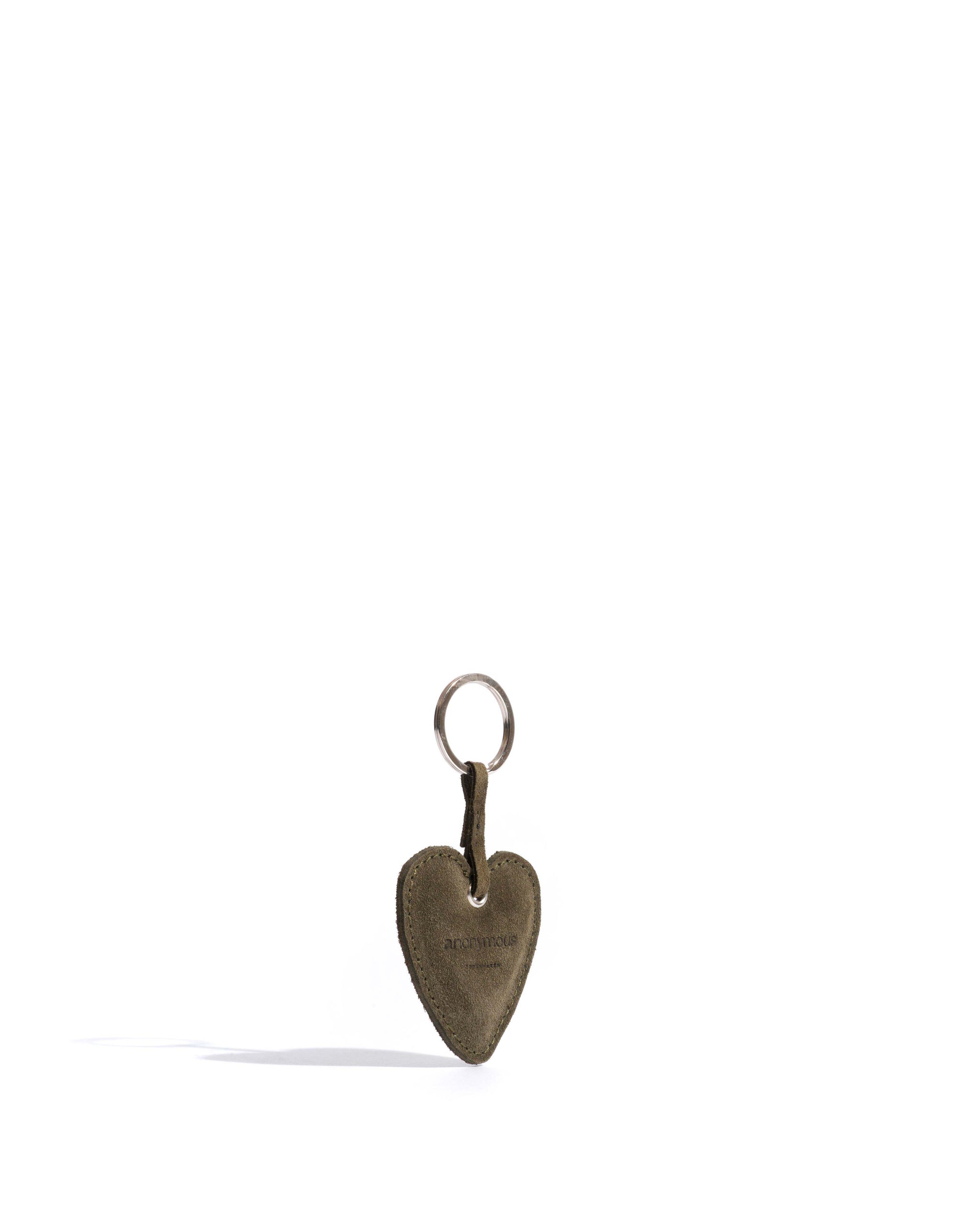 Heart keyring Calf suede Moss green - Anonymous Copenhagen Small Leather Goods