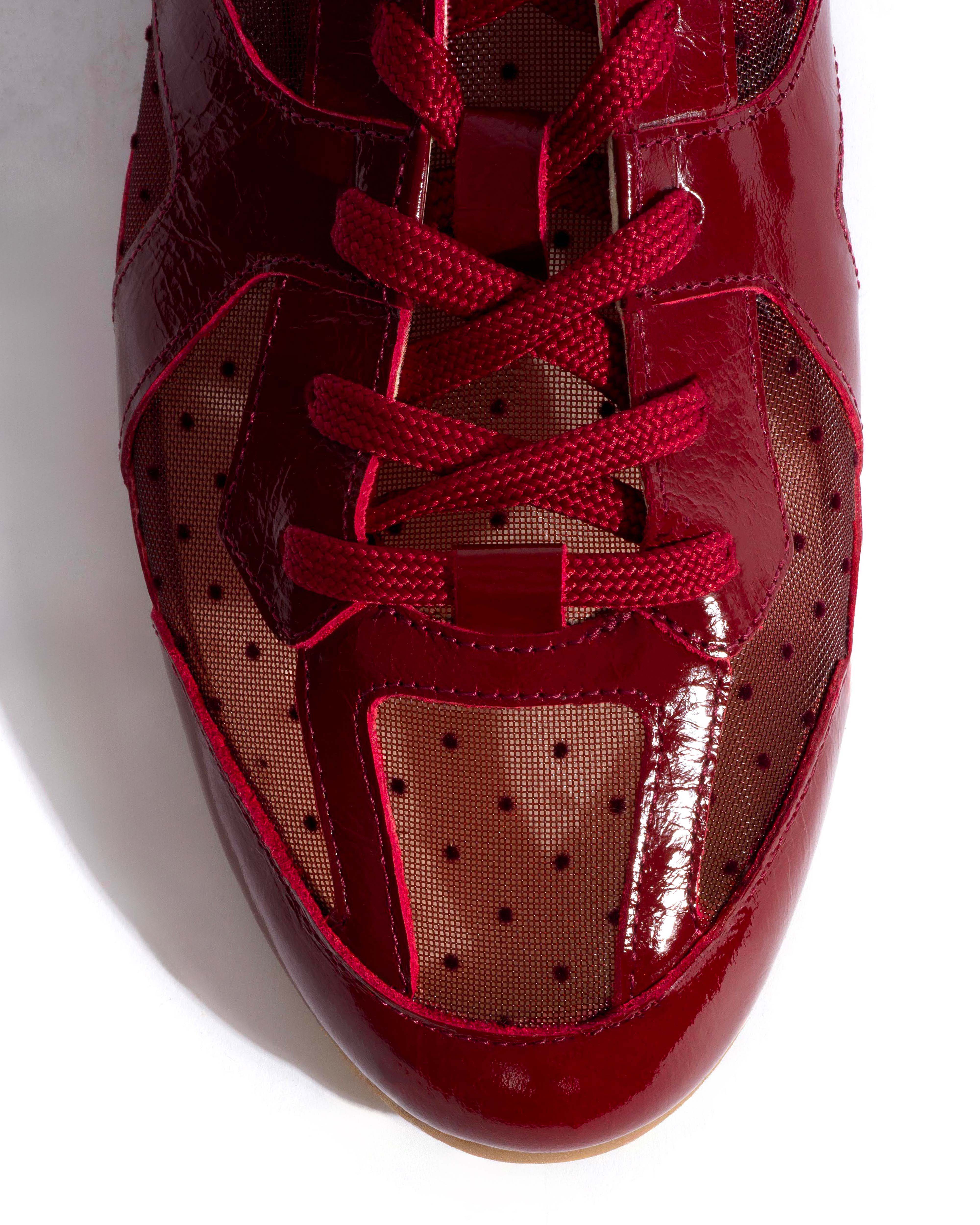 Sneakerina Crinkled polished goat & dot velvet mesh Pomegranate