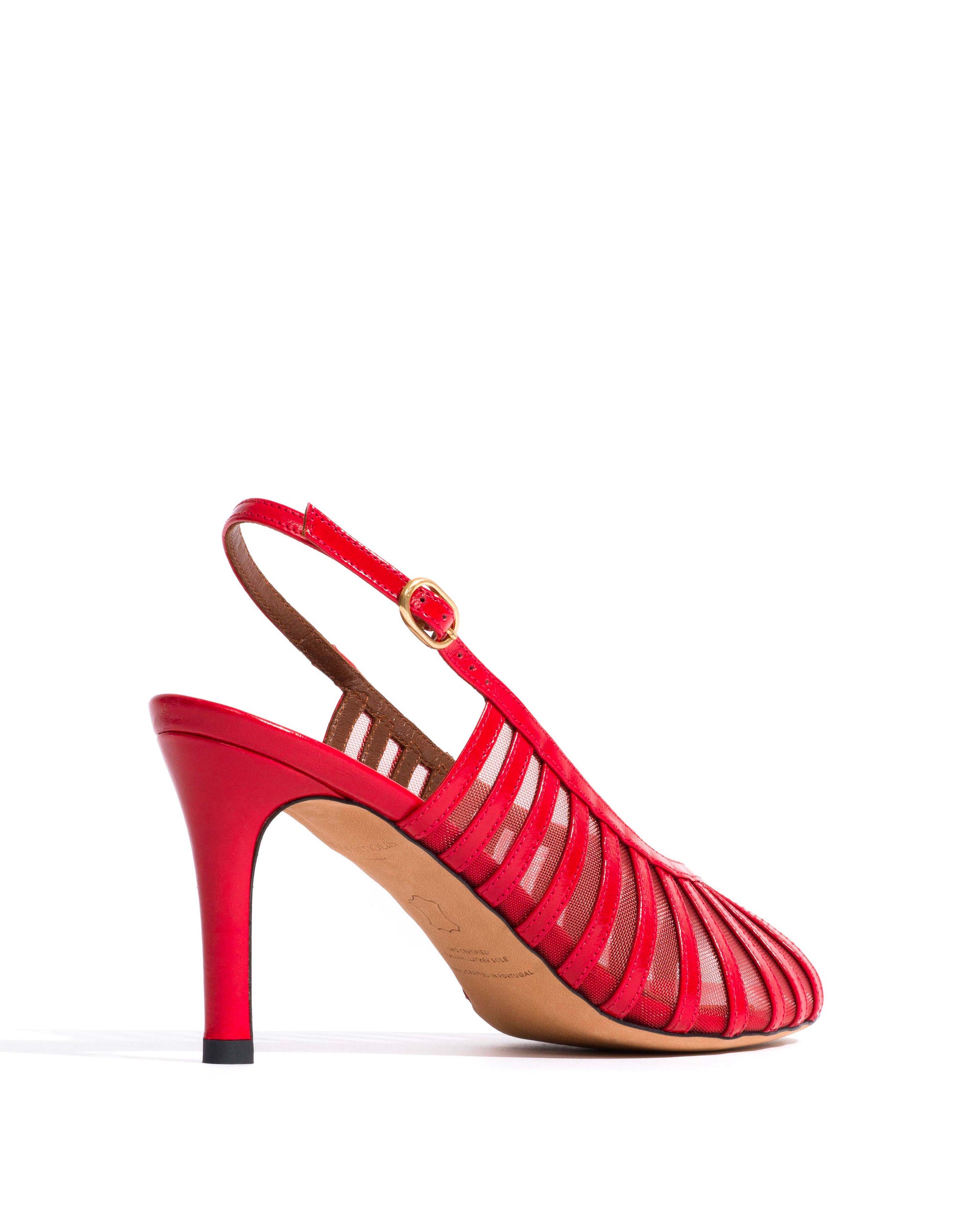 Carminho 75 mesh Crinkled polished goat & mesh Scarlet & ruby red - Anonymous Copenhagen Heels