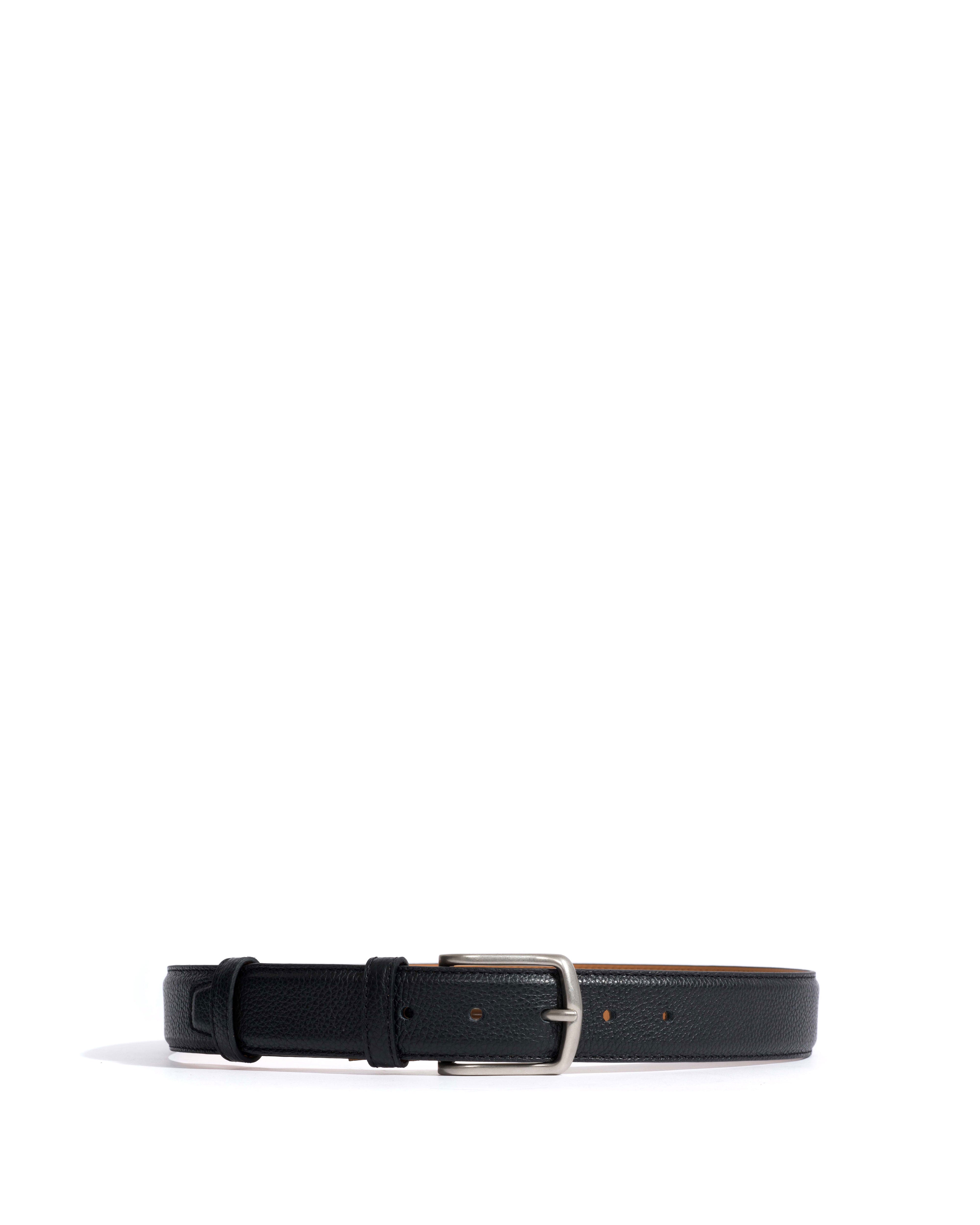 Quinn classic unisex leather belt Pebbled soft calf & metal Black & silver buckle