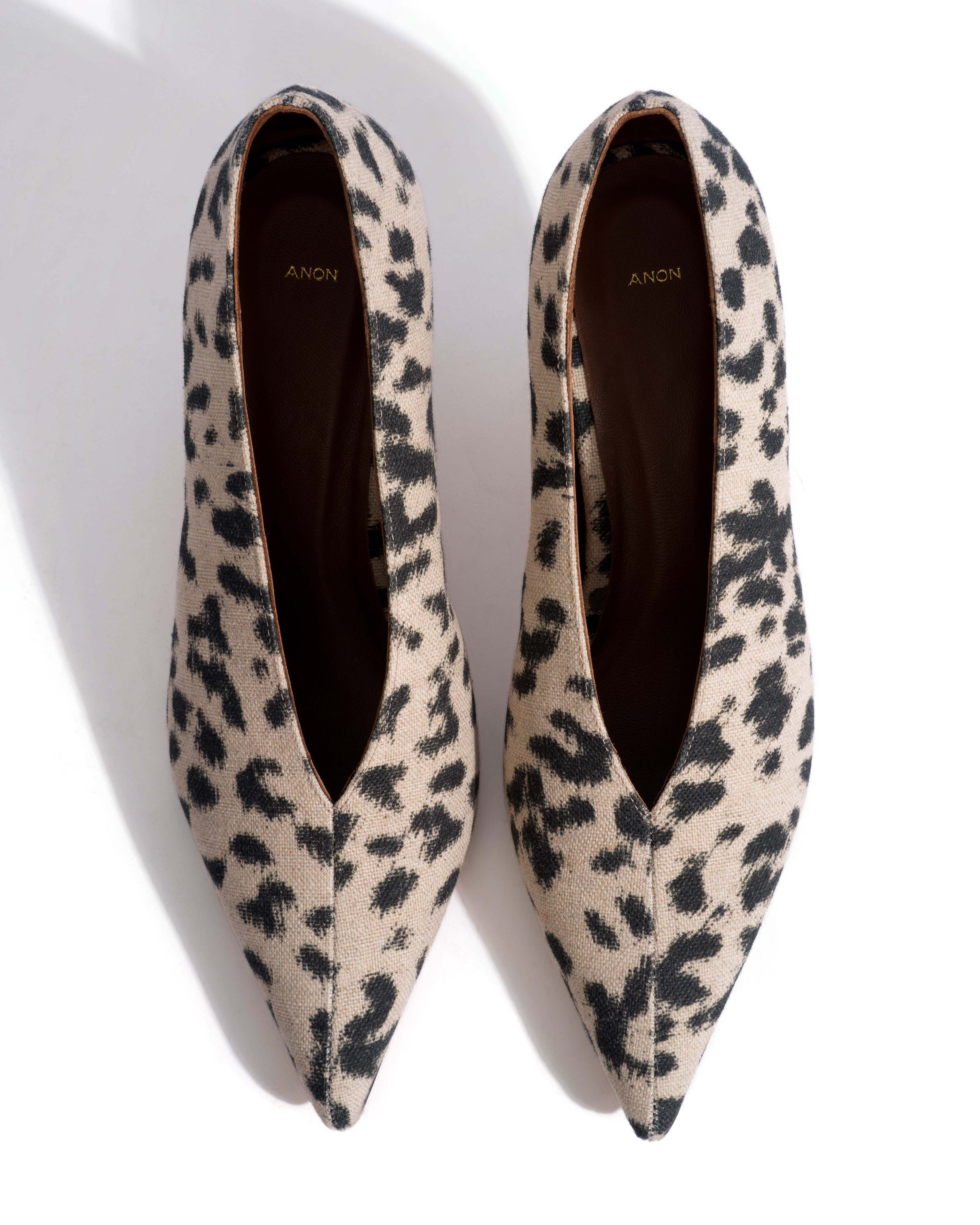 Phia 55 pin Natural cotton-linen Leopard