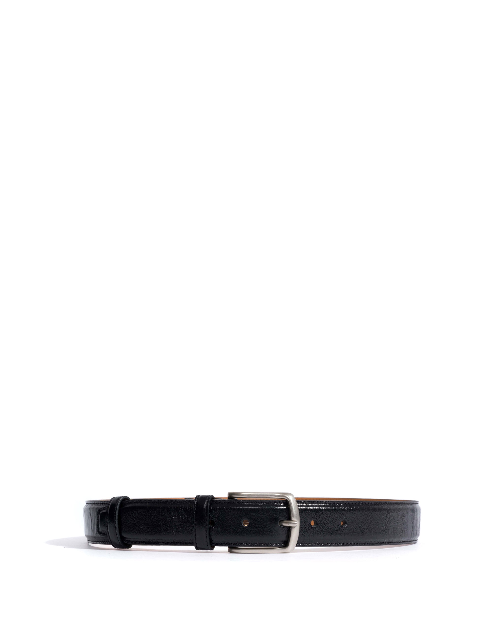 Quinn classic unisex leather belt Crinkled polished goat & metal Black & silver buckle - Anonymous Copenhagen Belts