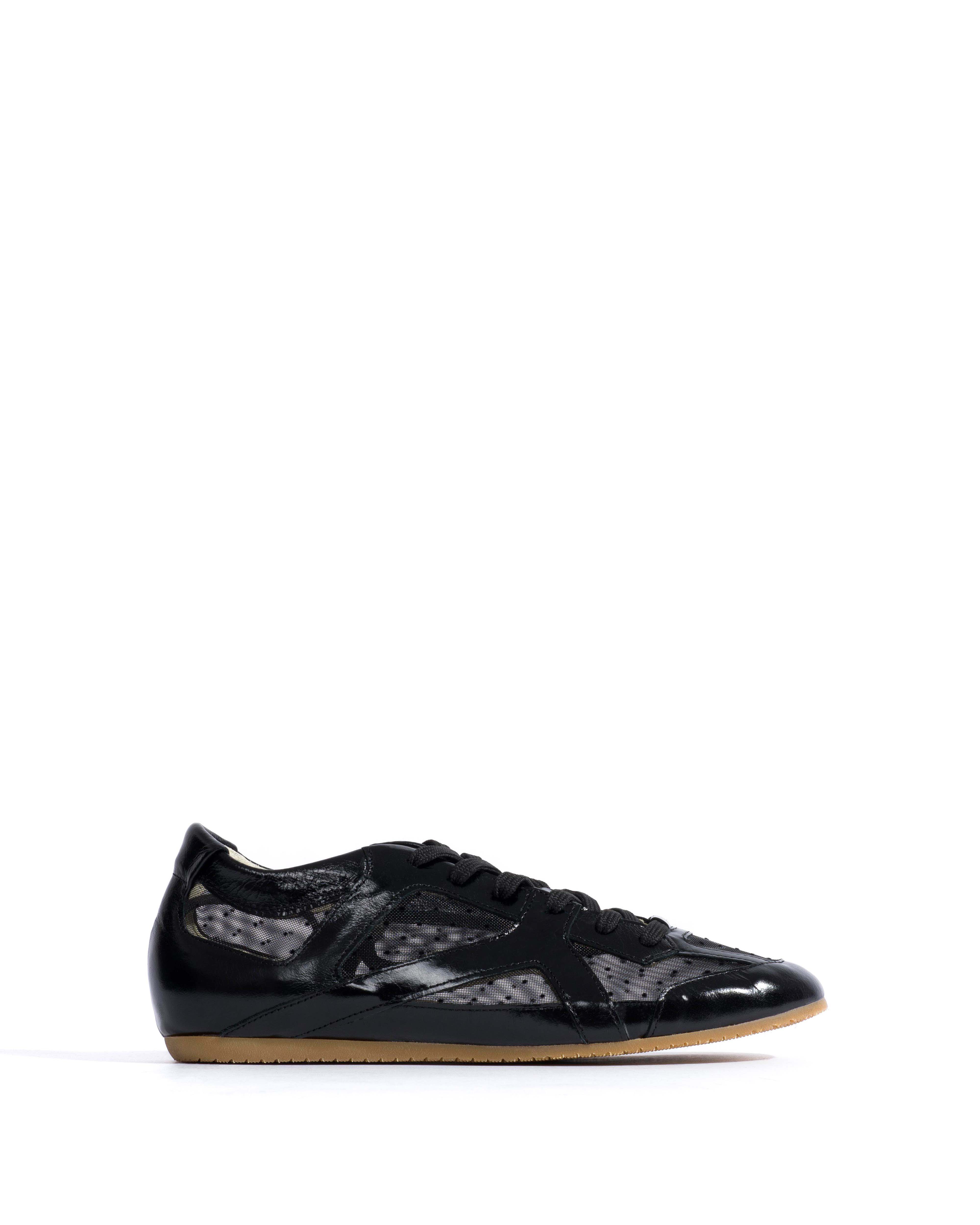 Sneakerina Crinkled polished goat & dot velvet mesh Black