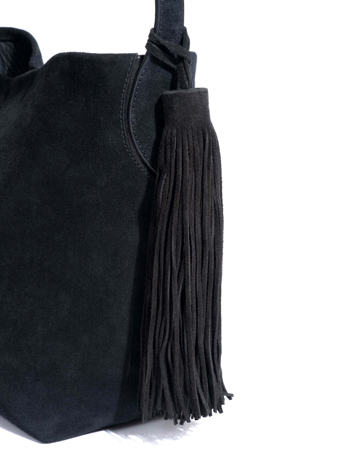 Langley fringe keyring Calf suede Black