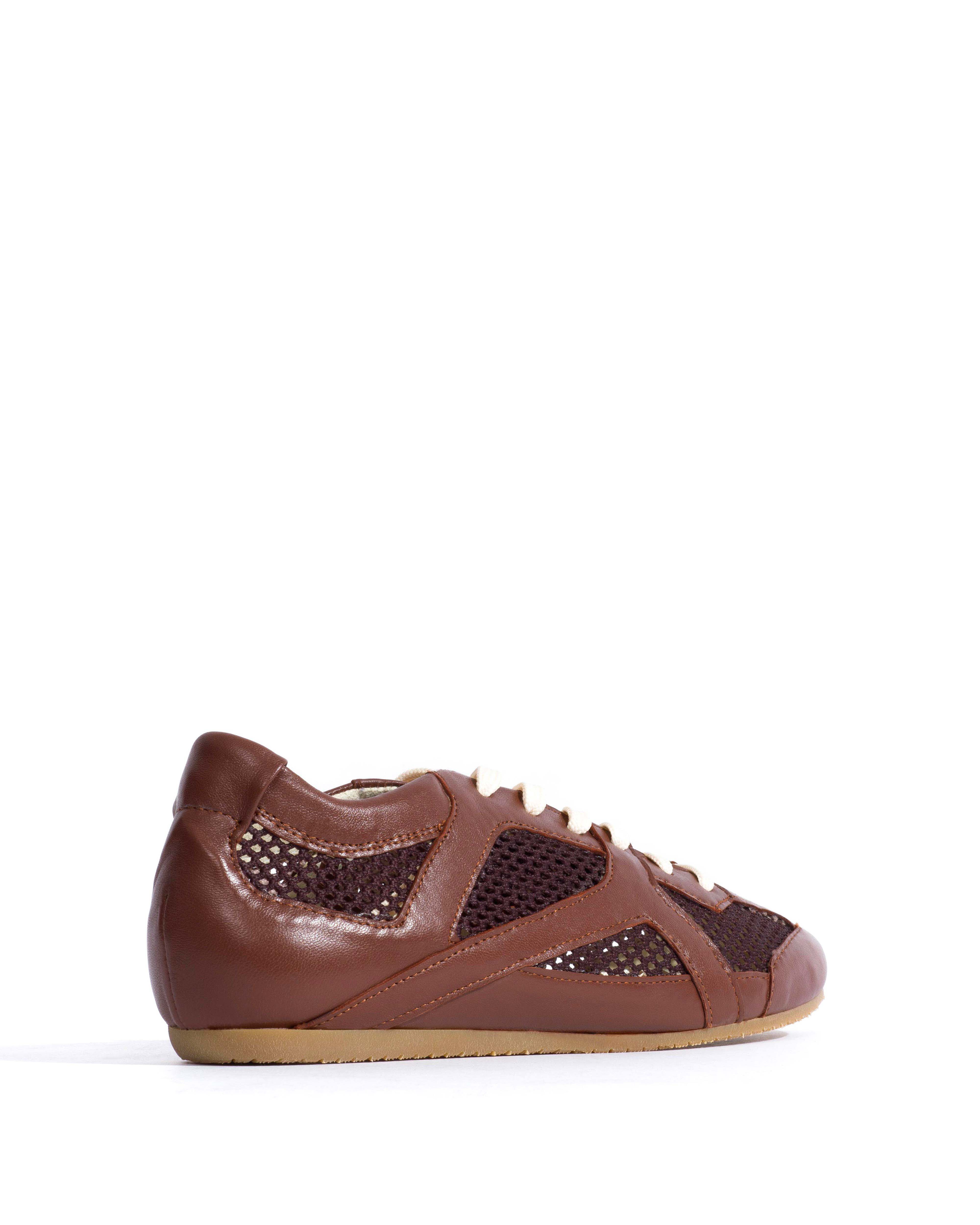 Sneakerina Shiny lamb & netted mesh Chocolate