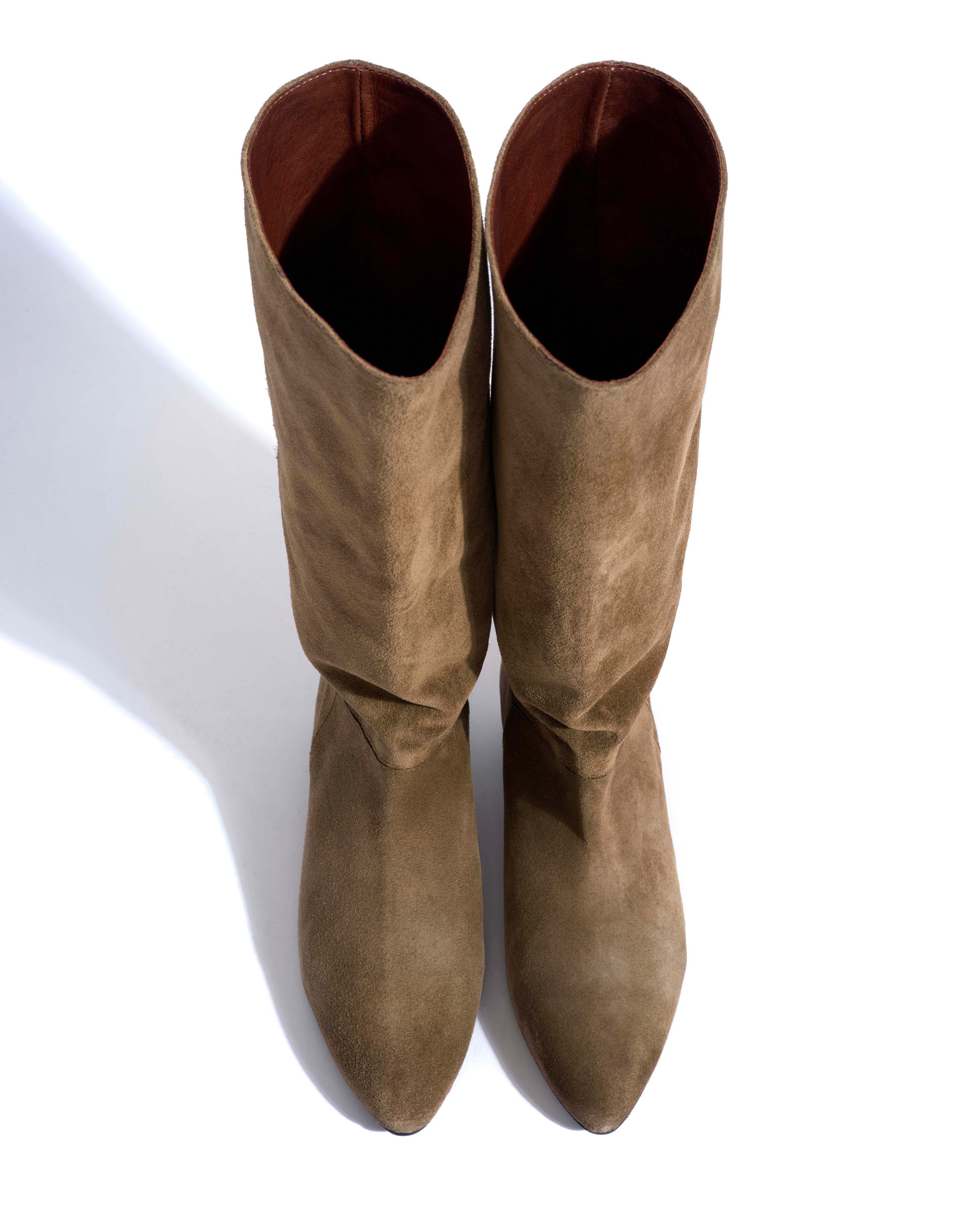Jasmina 20 Calf suede & sleek leather Dried olive & espresso brown