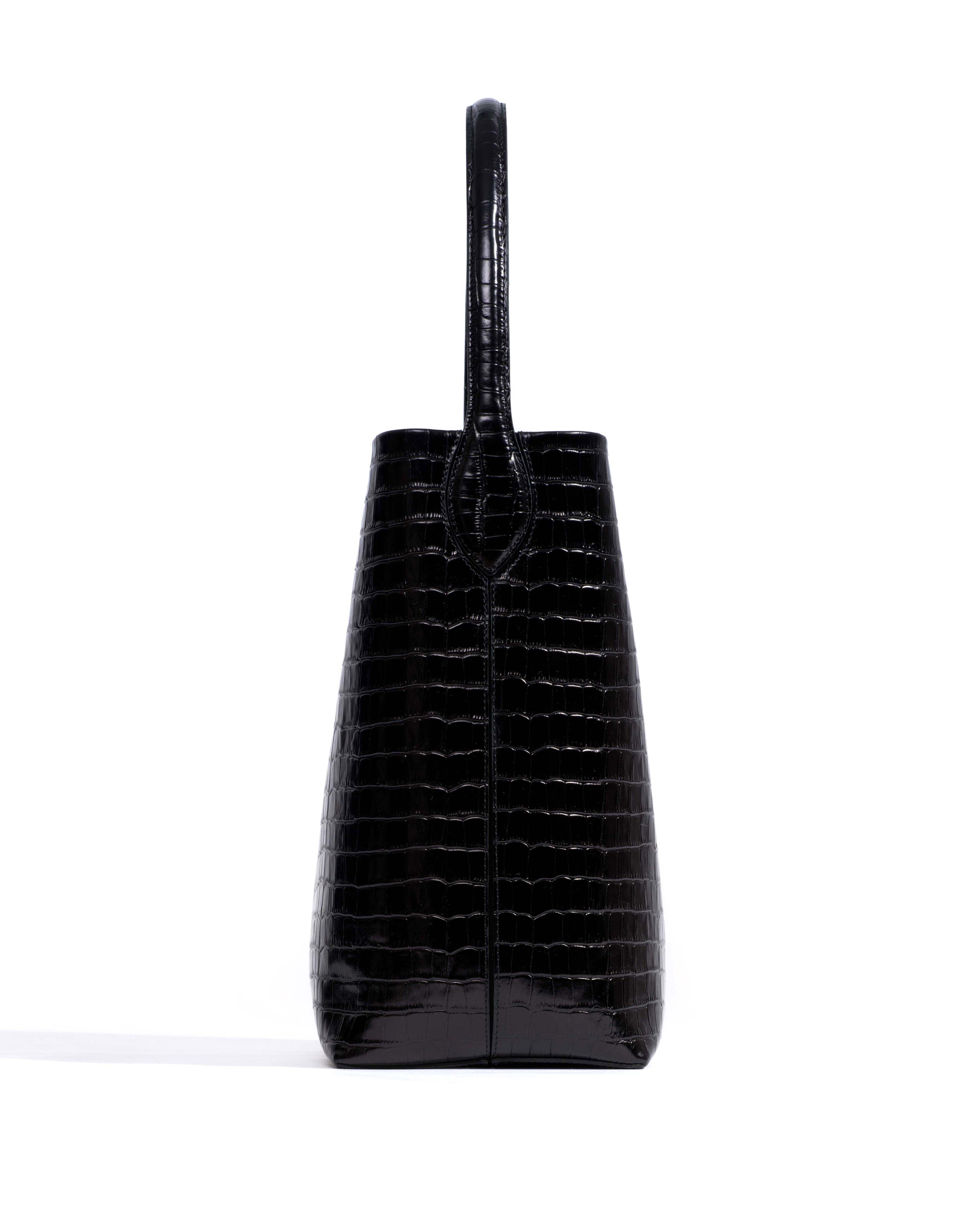 Versa everyday bag Polished croco calf Black