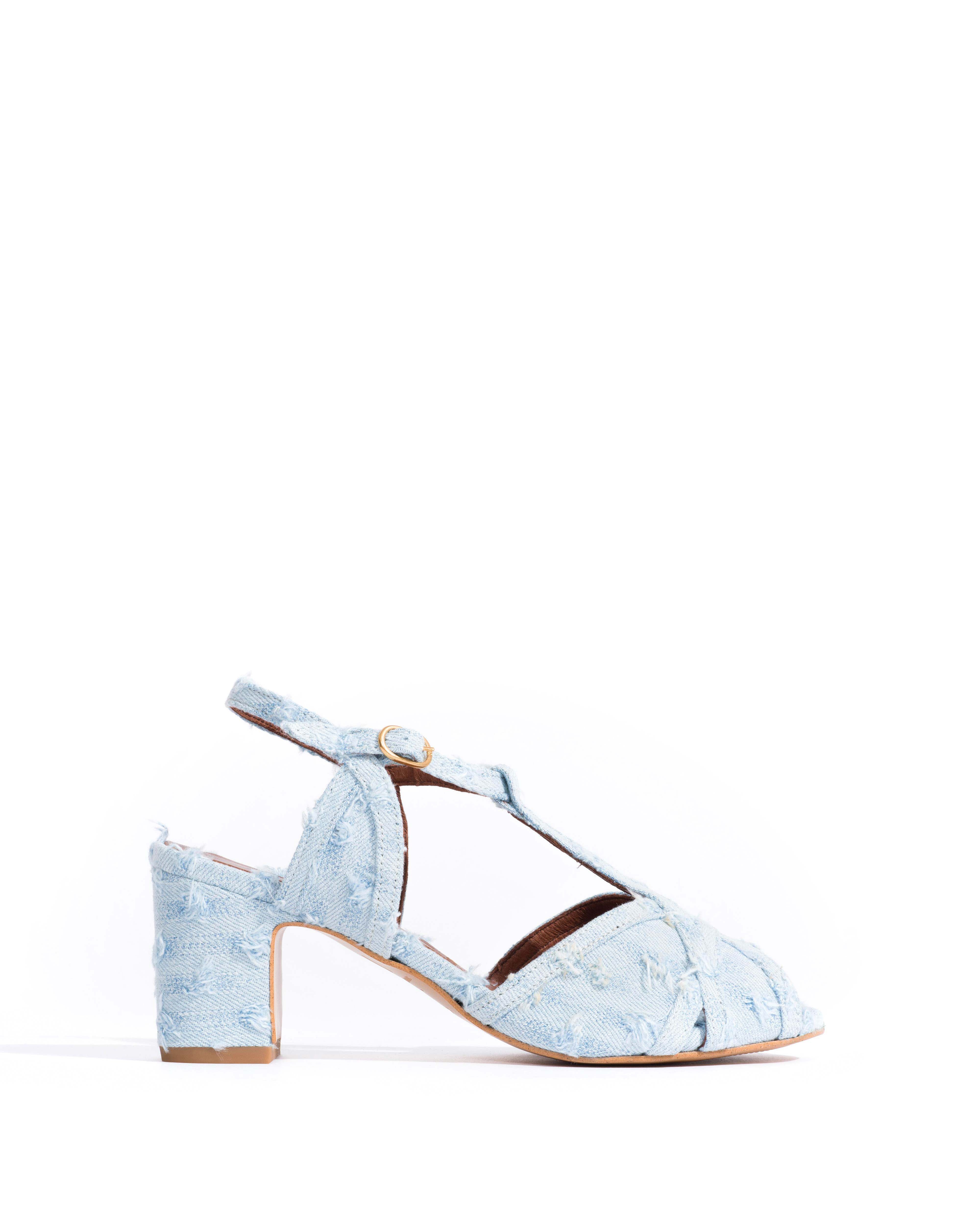 Therese 55 block Denim Distressed washed blue