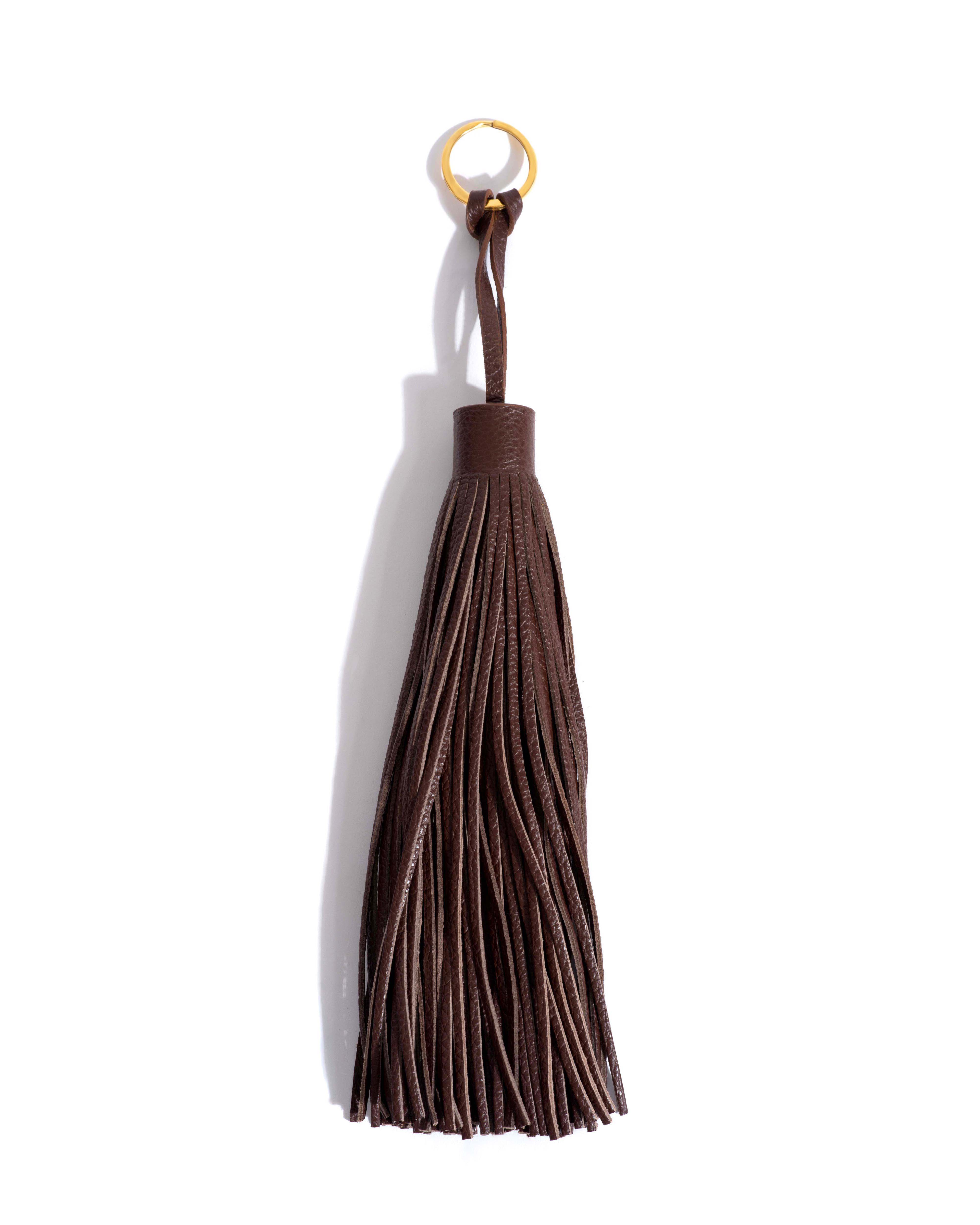 Langley fringe keyring Pebbled soft calf Chocolate