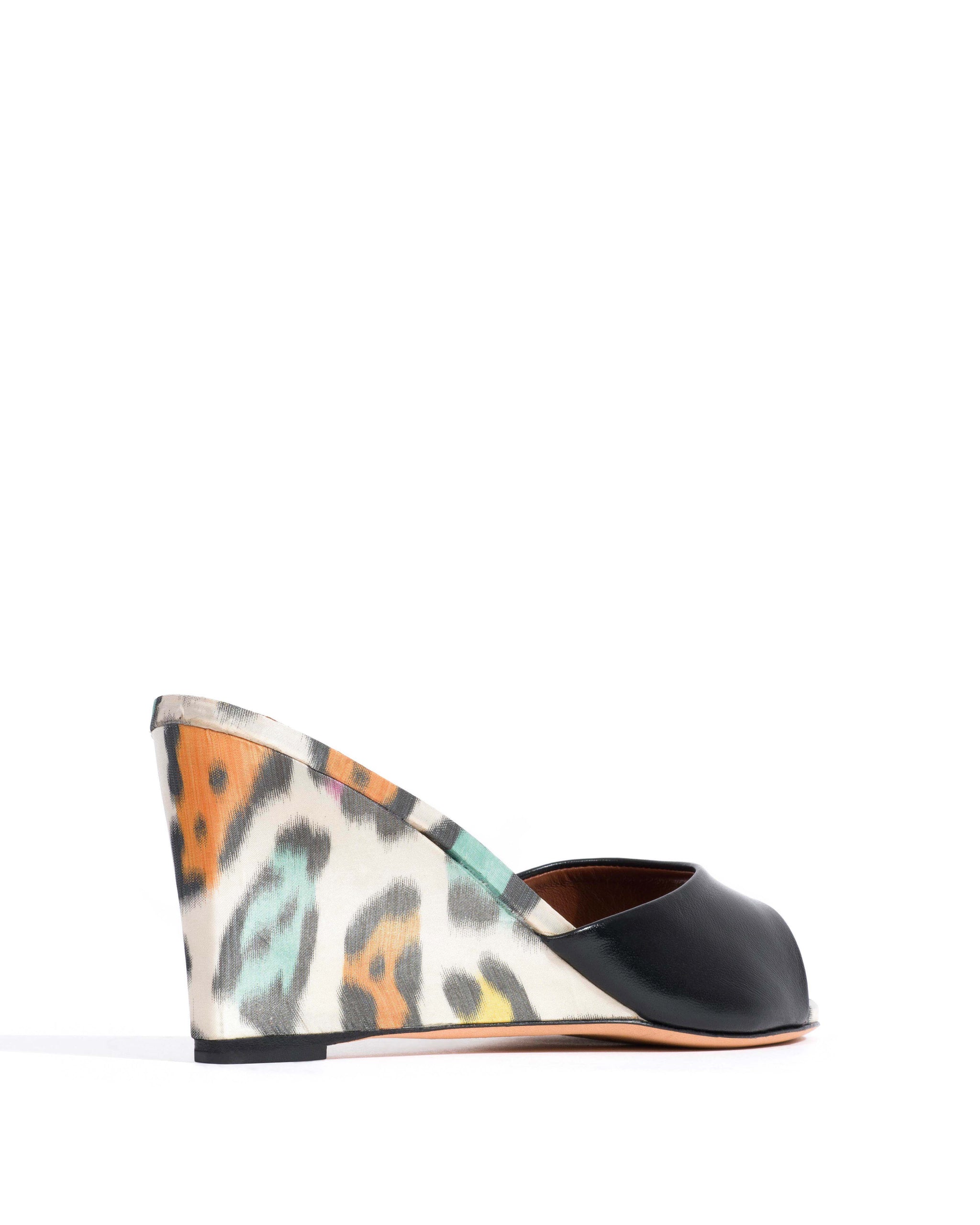 Gwen 75 wedge Shiny lamb & satin print Black & multicolor leopard - Anonymous Copenhagen Heels