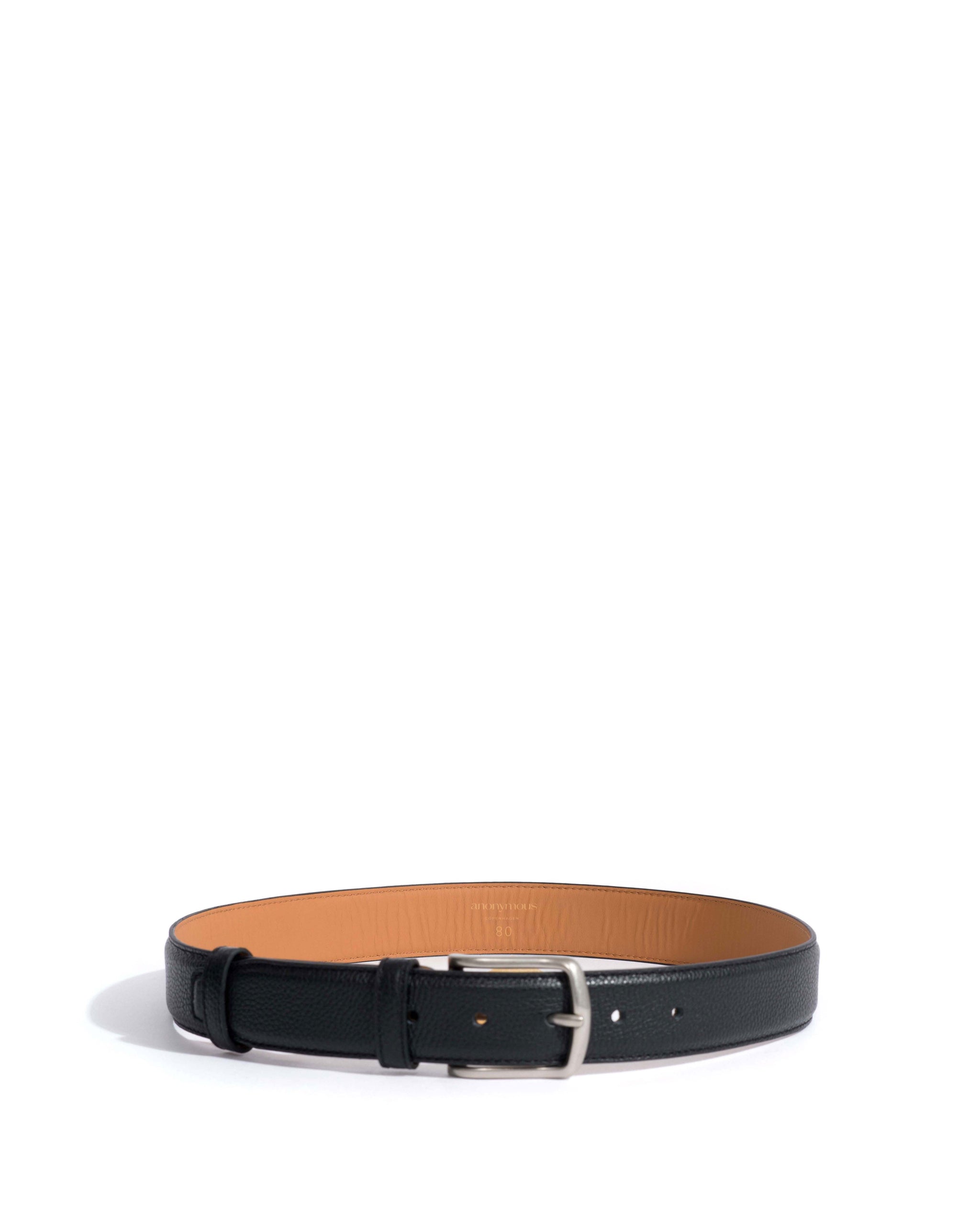 Quinn classic unisex leather belt Pebbled soft calf & metal Black & silver buckle - Anonymous Copenhagen Belts