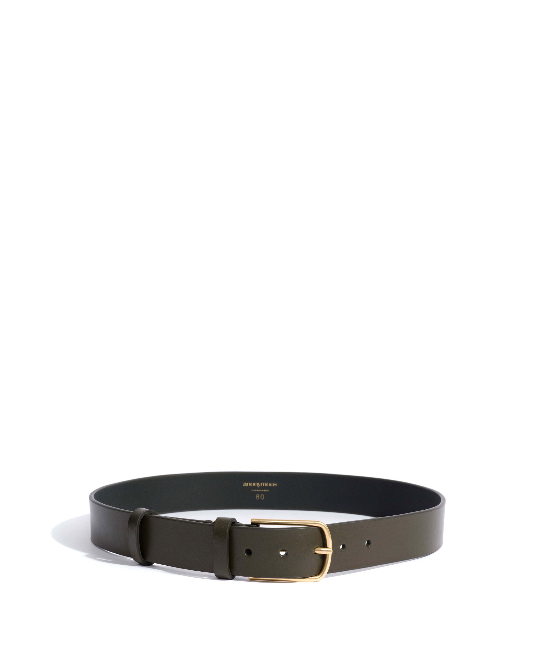 Whane simple unisex leather belt Vegetal soft calf & metal Forrest green & gold buckle - Anonymous Copenhagen Belts