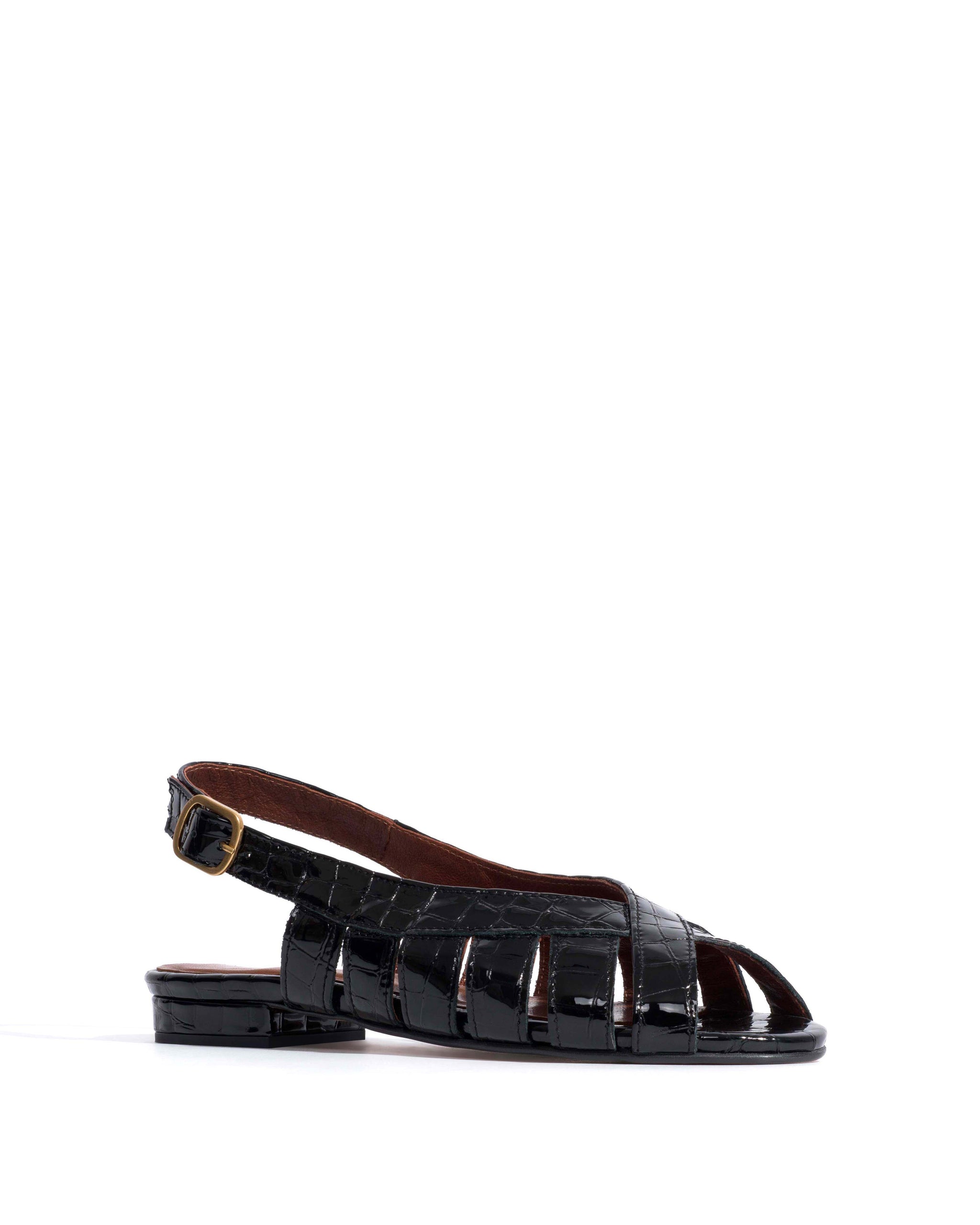 Sophie 20 Polished croco calf Black - Anonymous Copenhagen Flat sandals