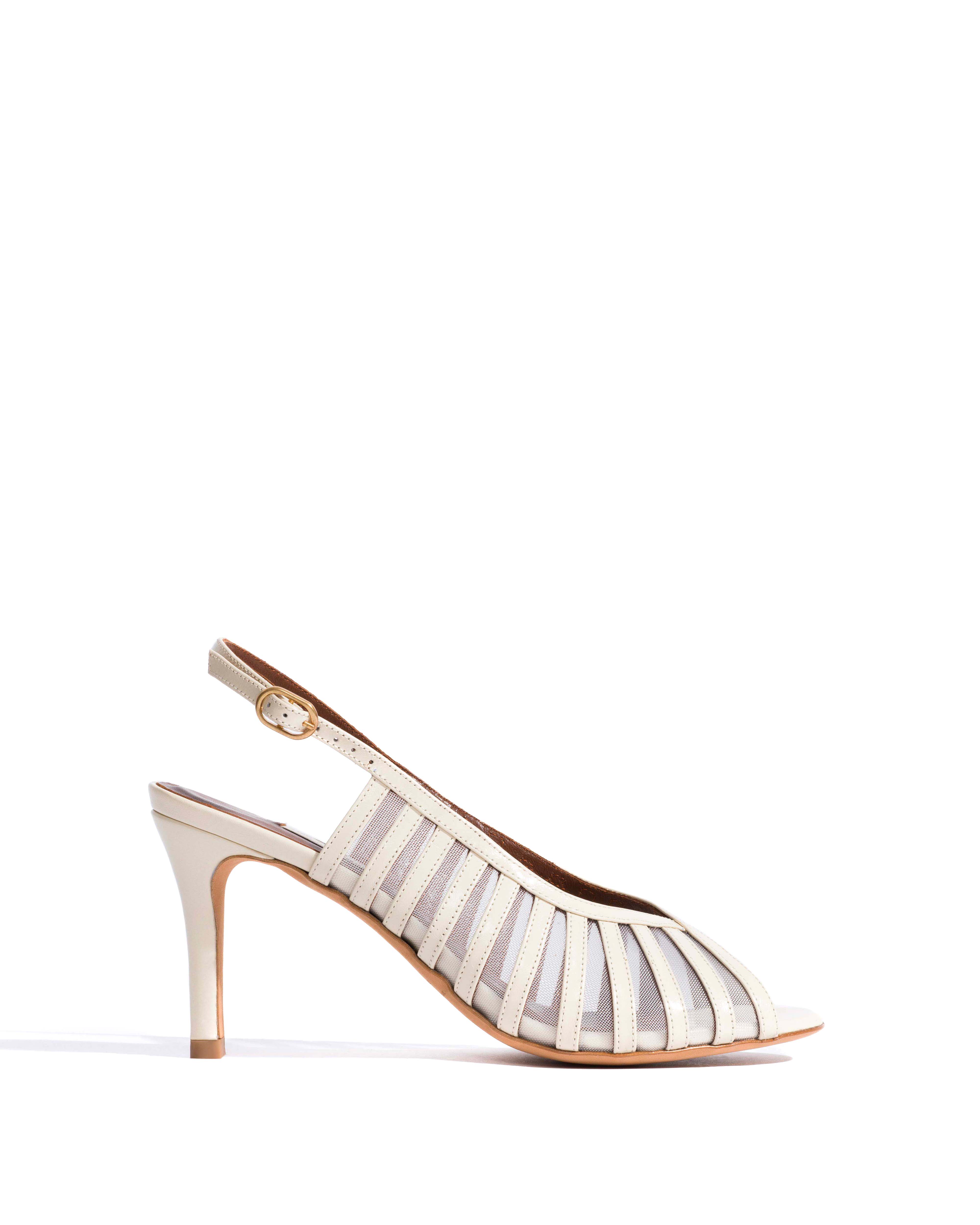 Carminho 75 mesh Crinkled polished goat & mesh White sand