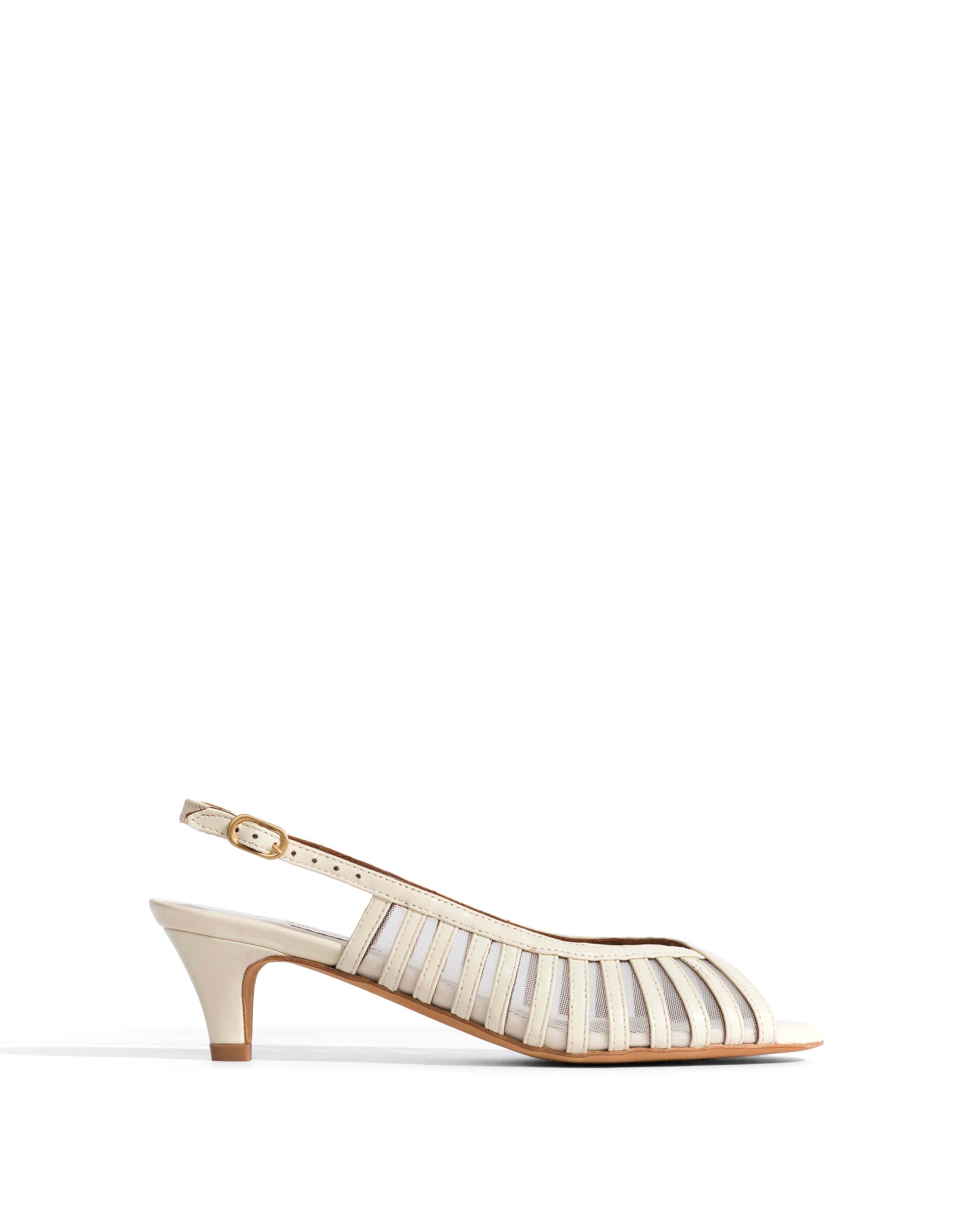 Carminho 40 mesh Shiny lamb & mesh White sand - Anonymous Copenhagen Heels