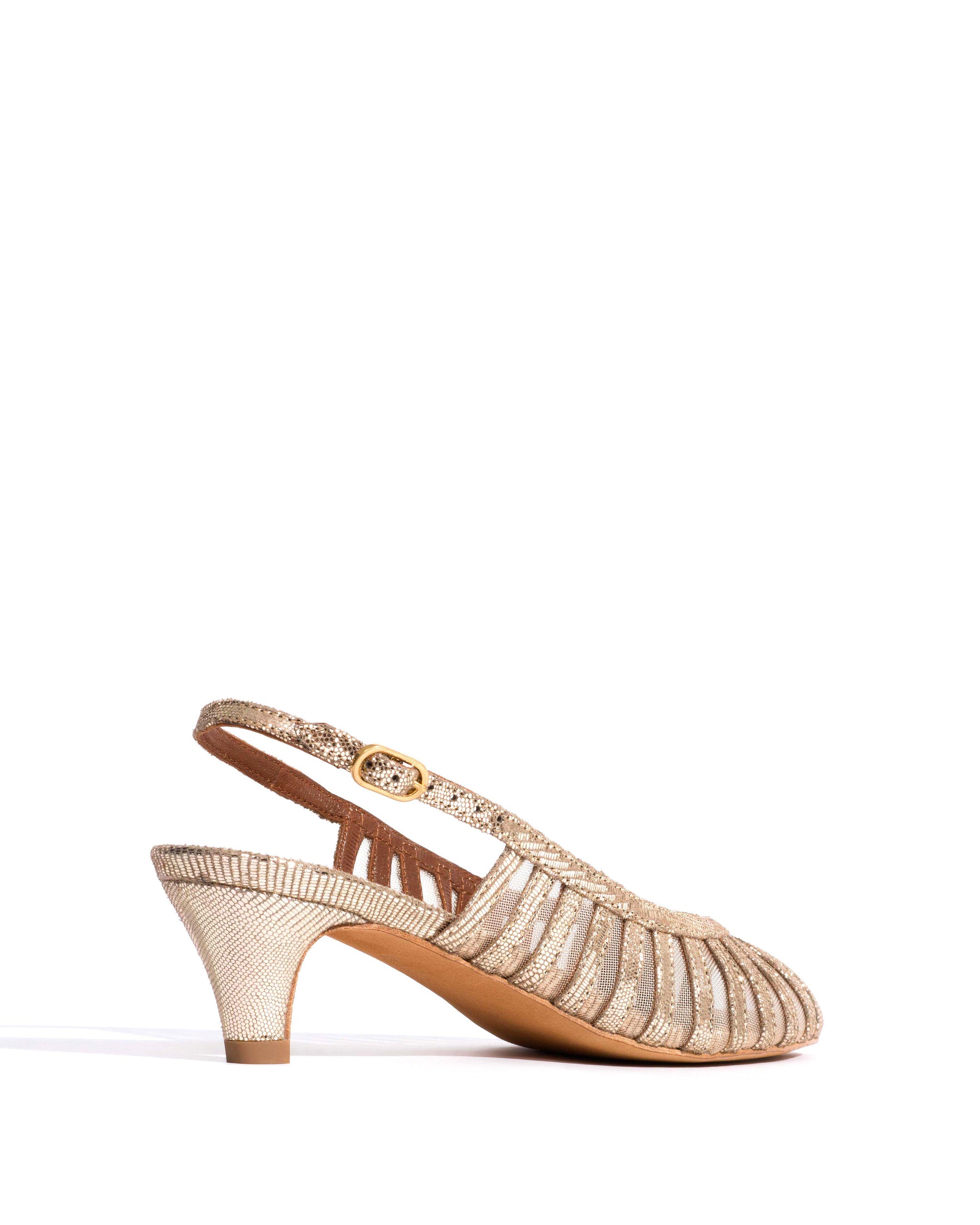 Carminho 40 mesh Lizard metallic goat & mesh Vintage champagne & gold - Anonymous Copenhagen Heels