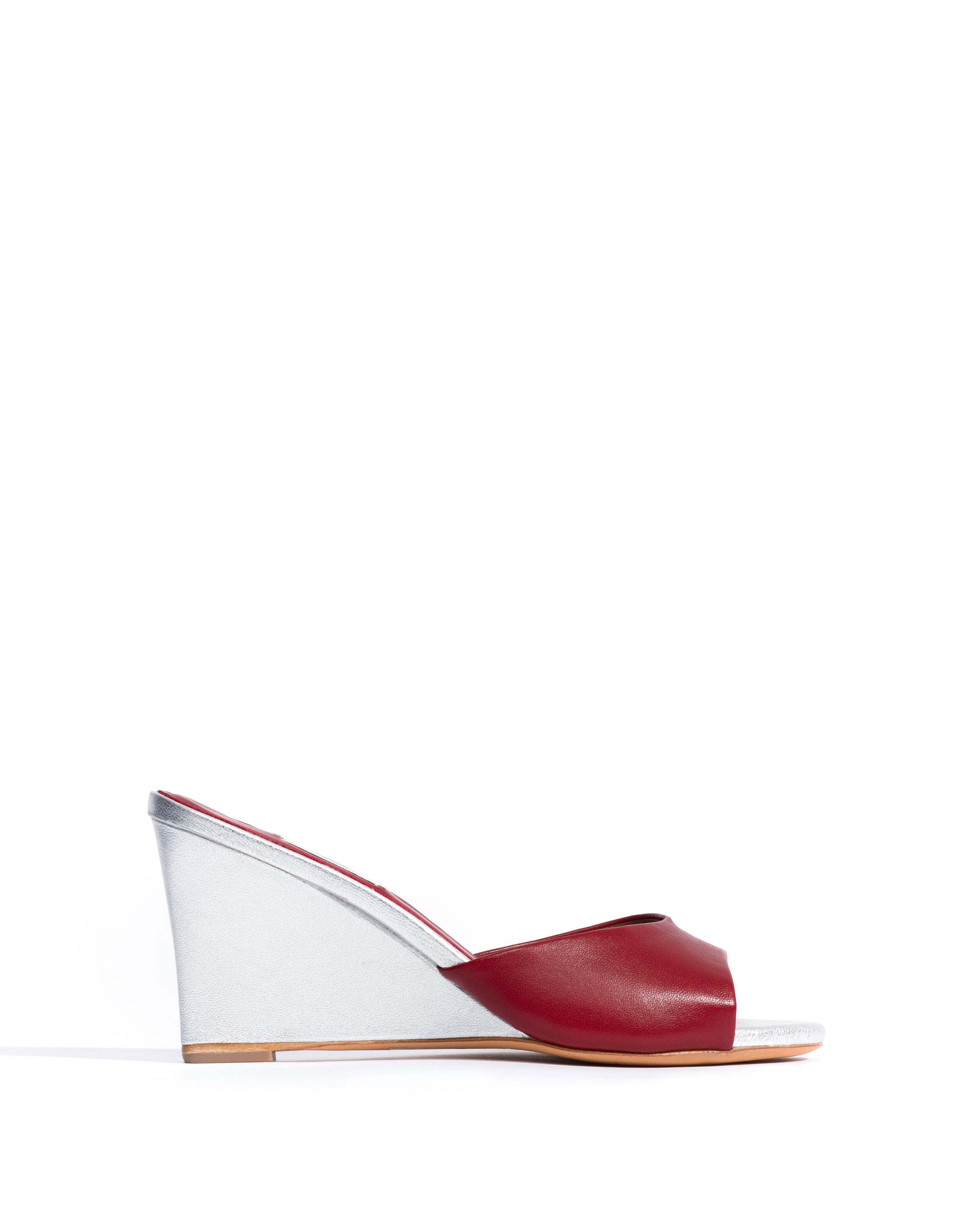 Gwen 75 wedge Shiny lamb & metallic goat Pomegranate & silver - Anonymous Copenhagen Heels
