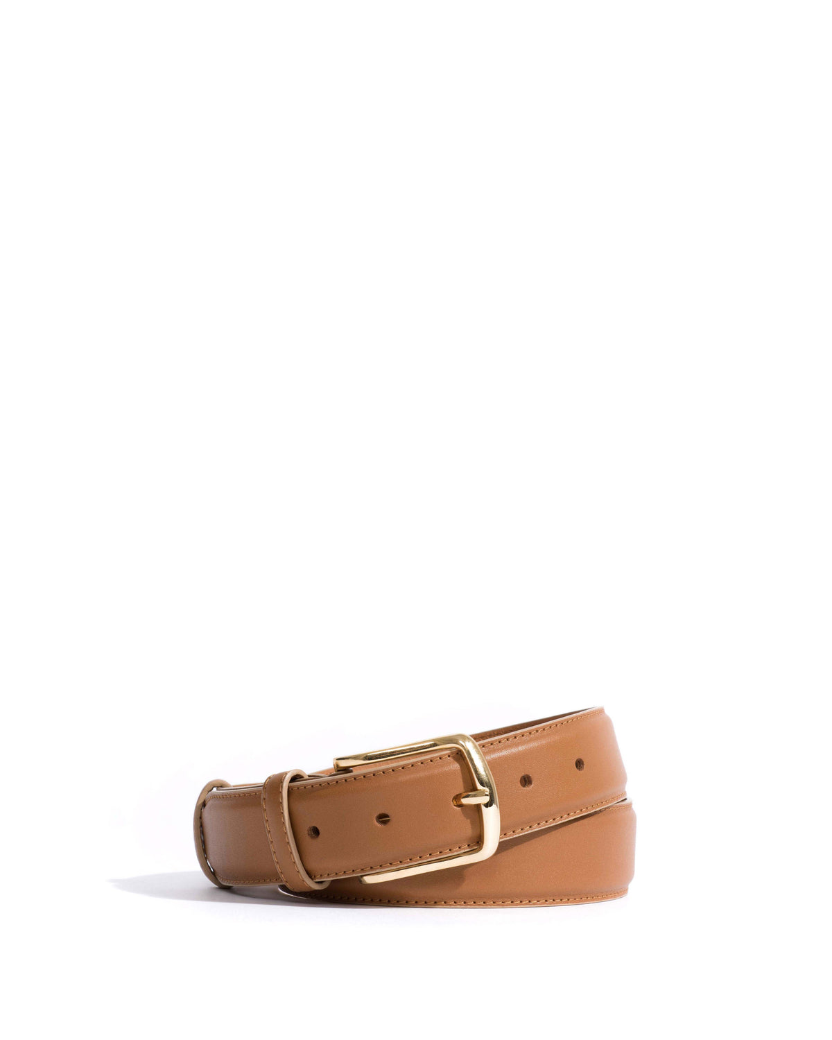 Quinn classic unisex leather belt Soft calf & metal Camel & gold buckle