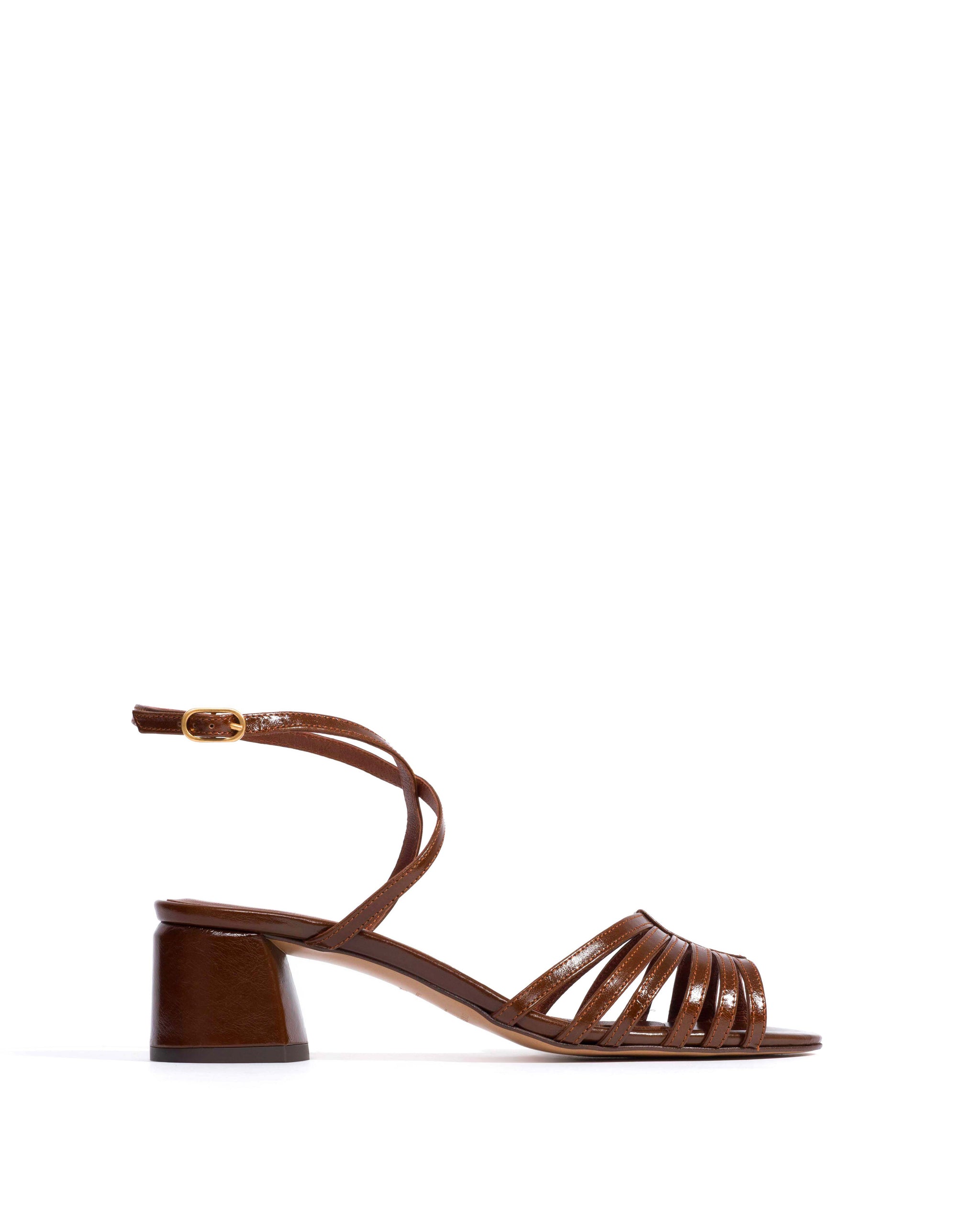 Tangie open Crinkled polished goat Caramel brown - Anonymous Copenhagen Heels