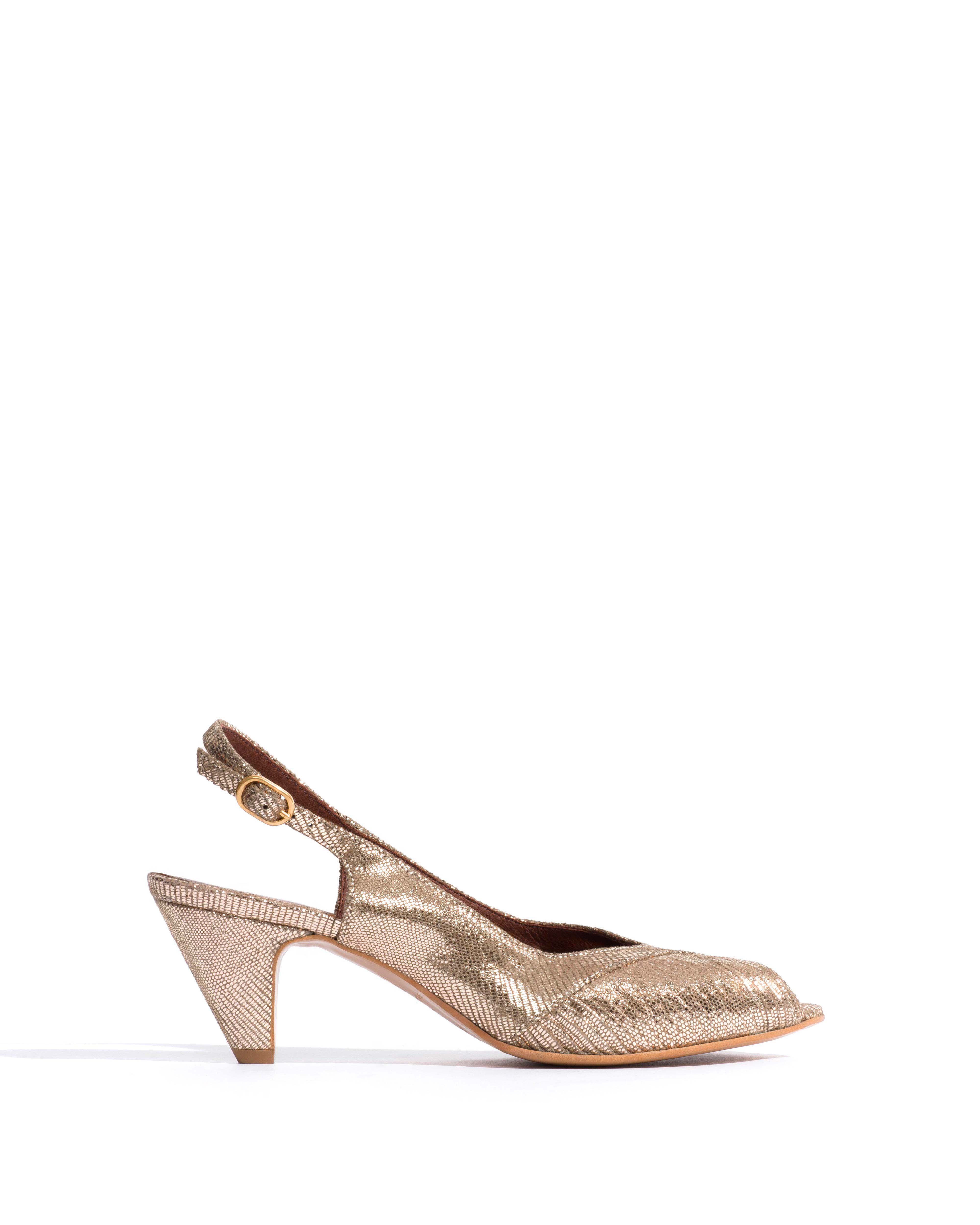 Cassandra 50 stiletto Lizard metallic goat Vintage champagne