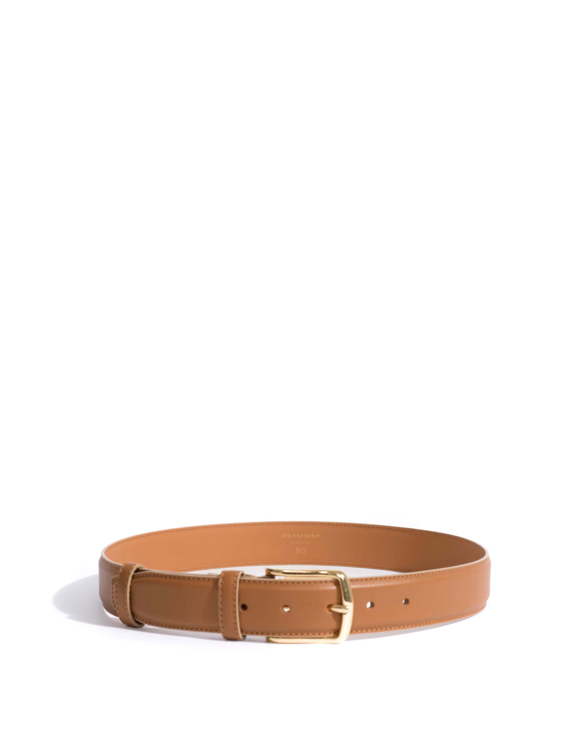Quinn classic unisex leather belt Soft calf & metal Camel & gold buckle - Anonymous Copenhagen Belts
