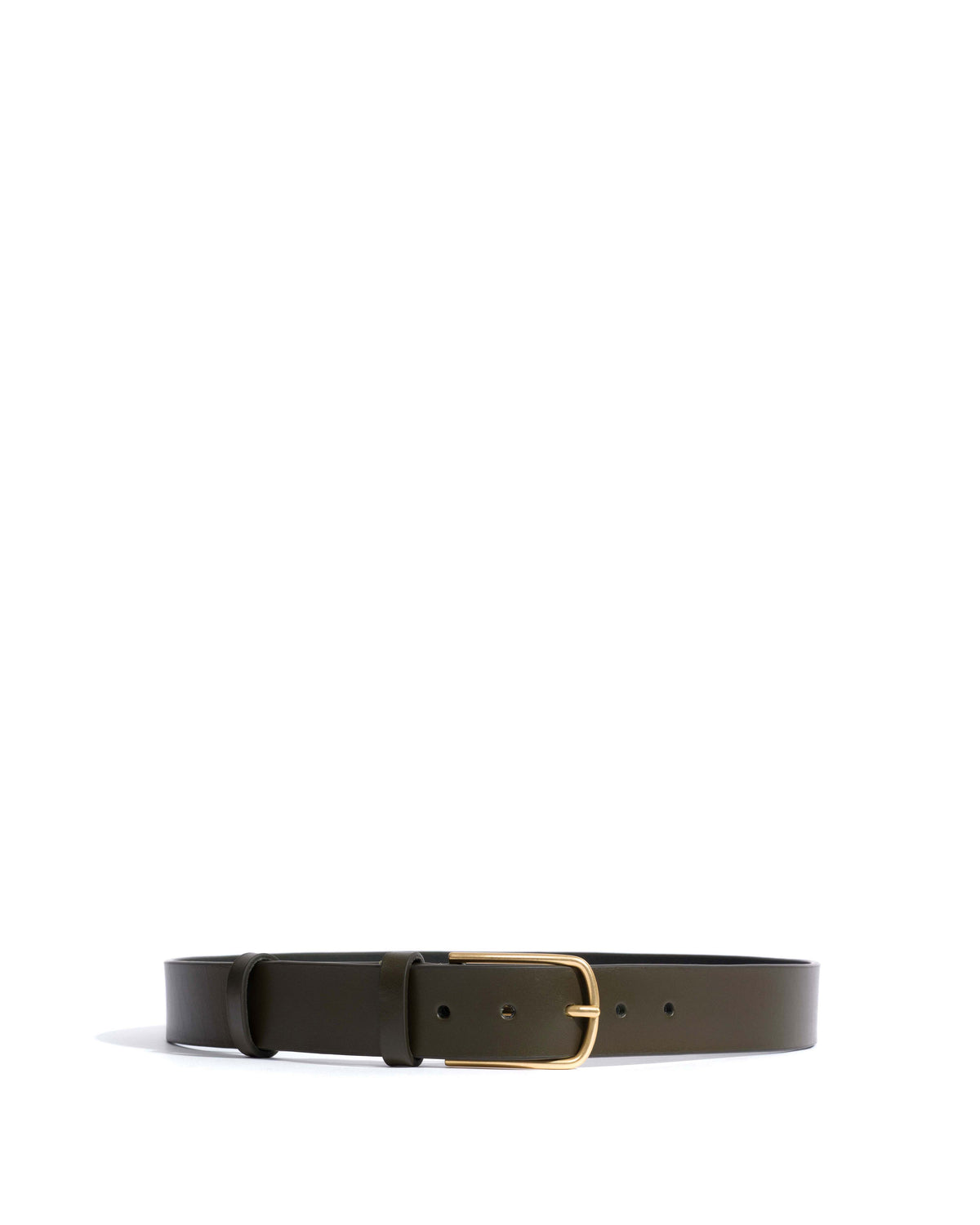 Whane simple unisex leather belt Vegetal soft calf & metal Forrest green & gold buckle