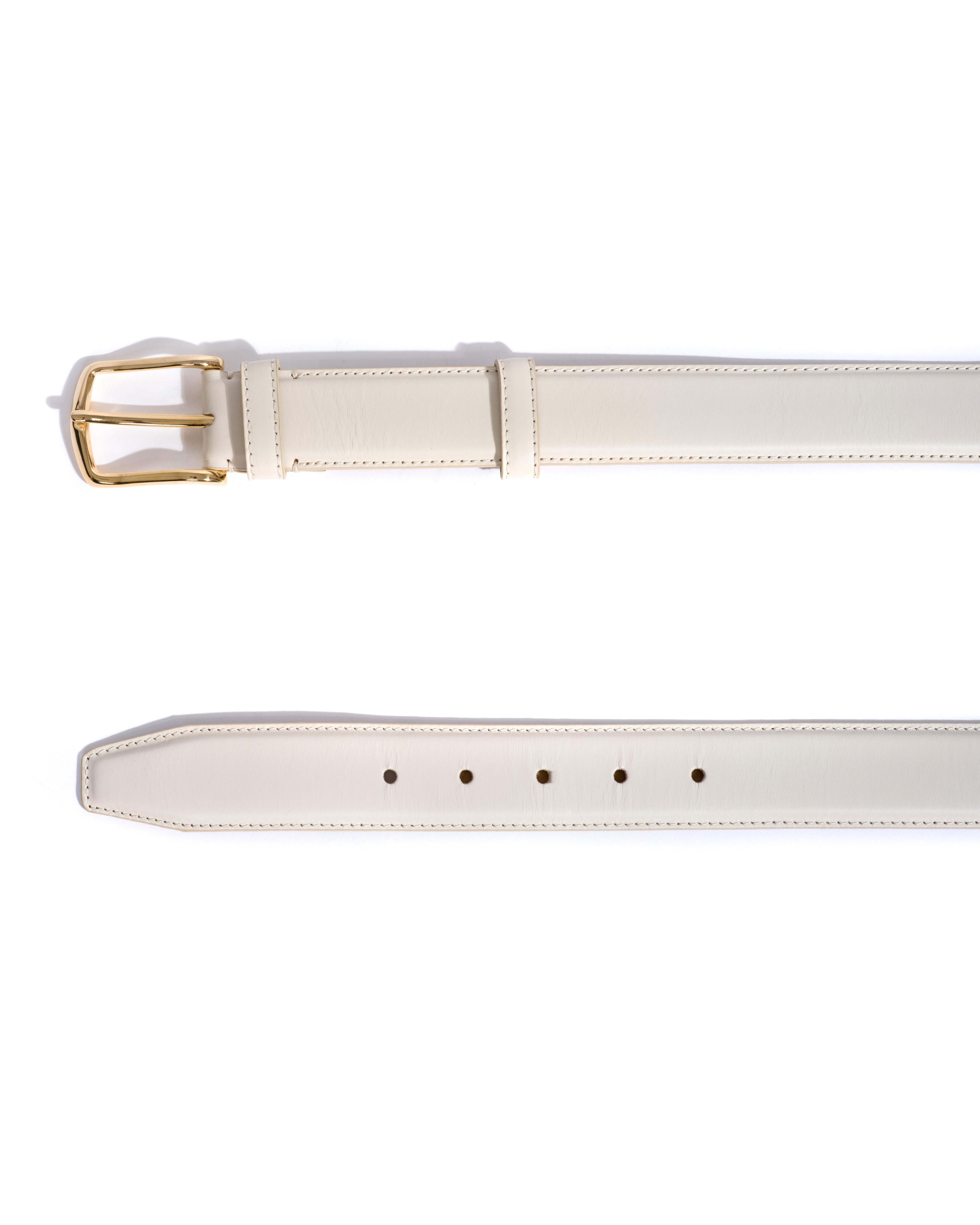 Quinn classic unisex leather belt Soft calf & metal White sand & gold buckle