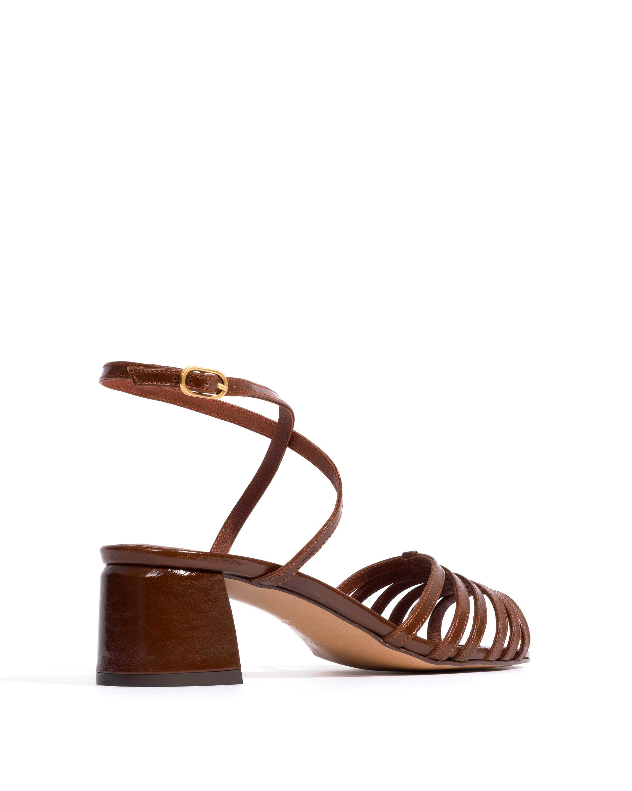 Tangie open Crinkled polished goat Caramel brown - Anonymous Copenhagen Heels