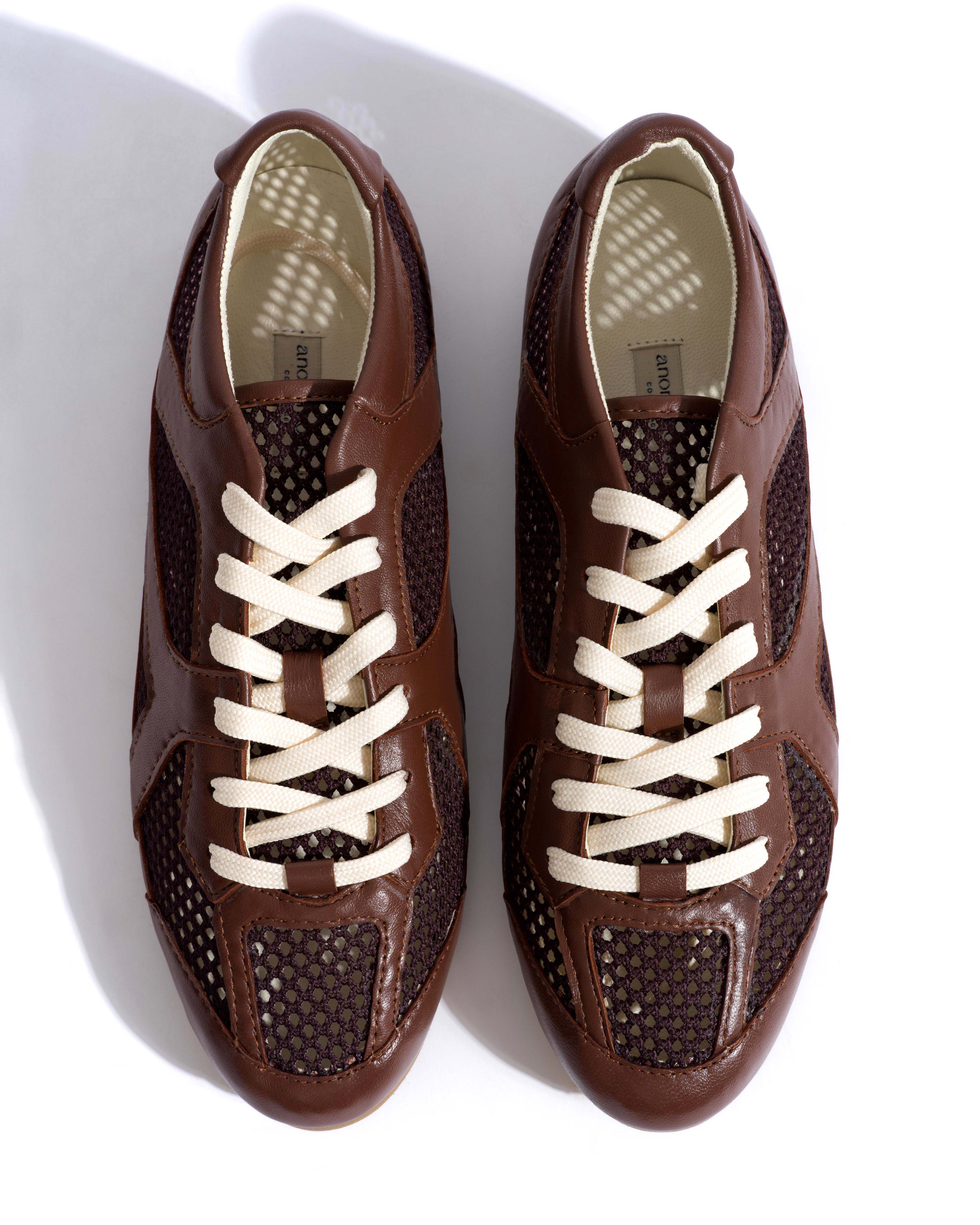 Sneakerina Shiny lamb & netted mesh Chocolate