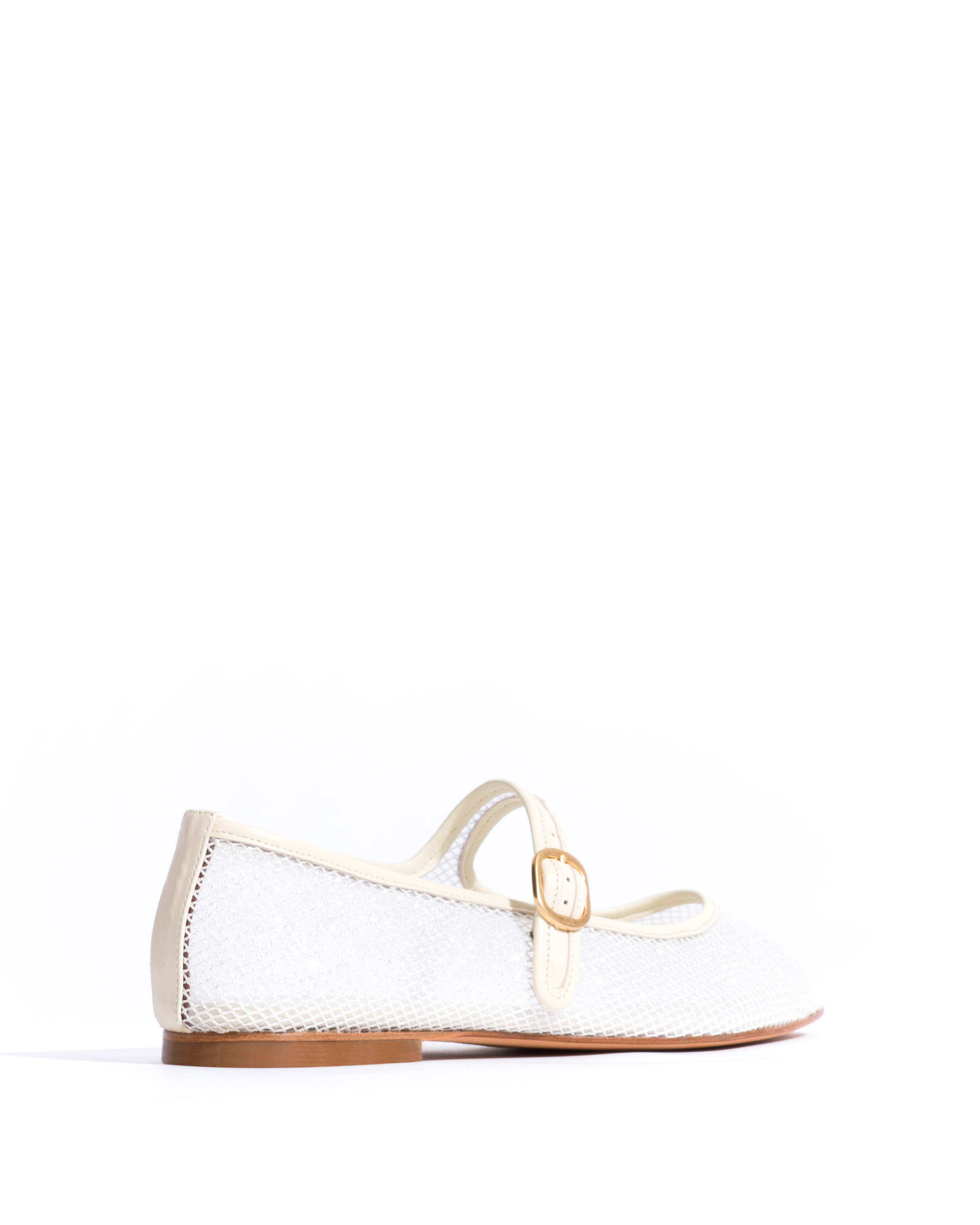 Lana netted mesh Shiny lamb & netted mesh White sand & silver