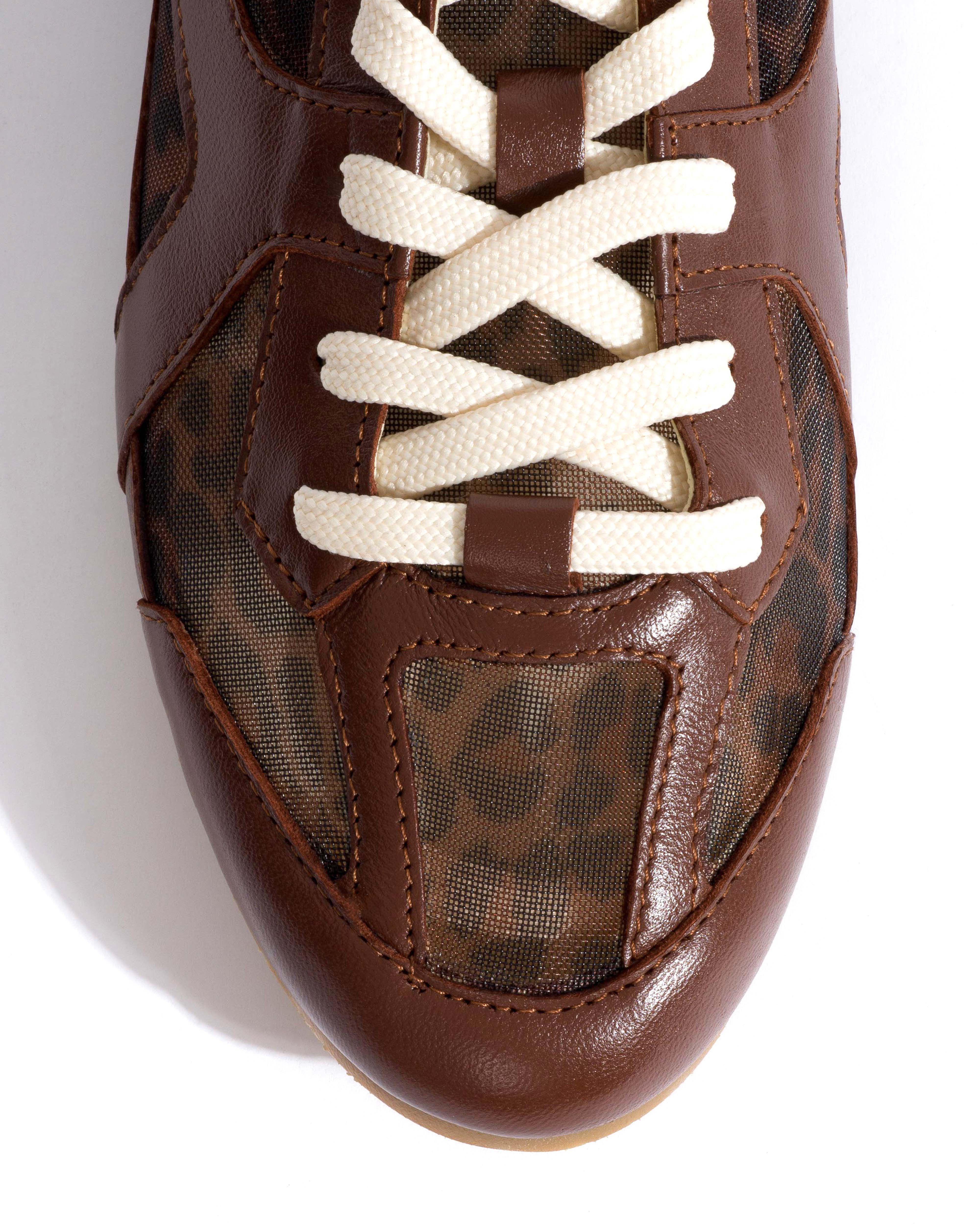 Sneakerina Shiny lamb & mesh Chocolate & leopard