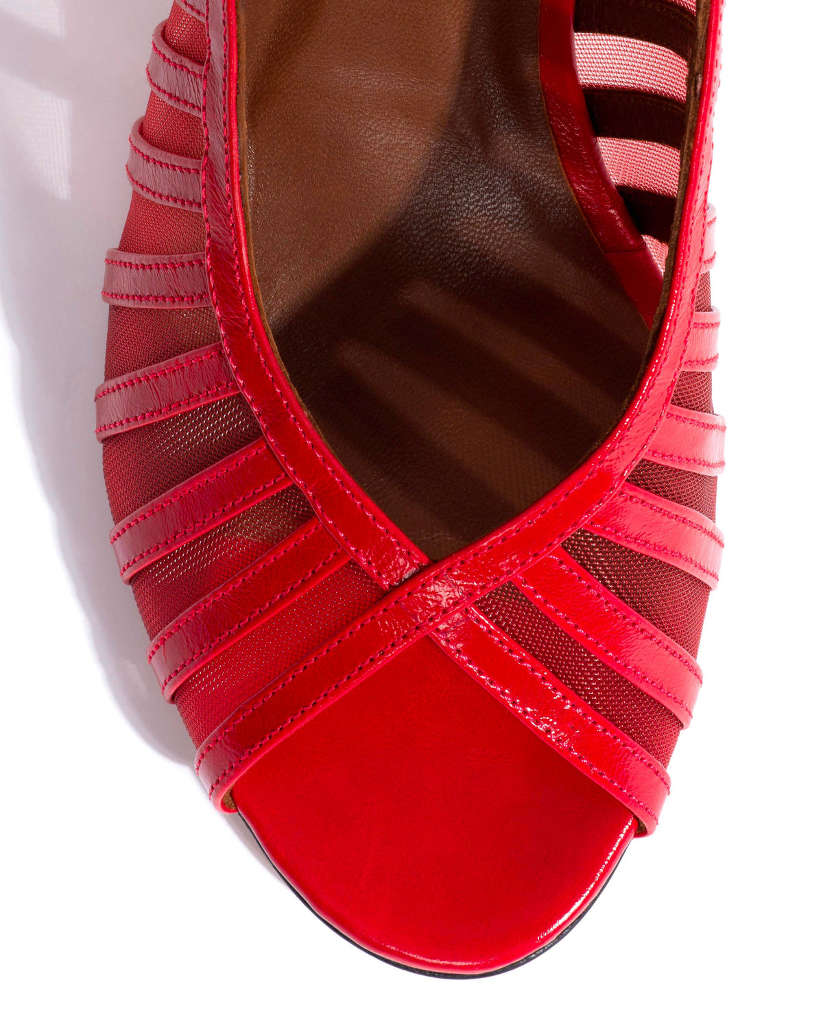 Carminho 75 mesh Crinkled polished goat & mesh Scarlet & ruby red