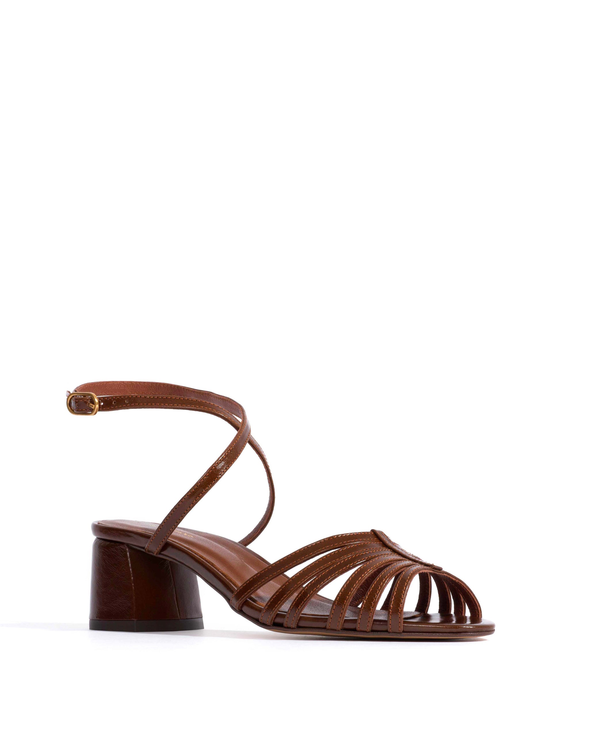 Tangie open Crinkled polished goat Caramel brown - Anonymous Copenhagen Heels