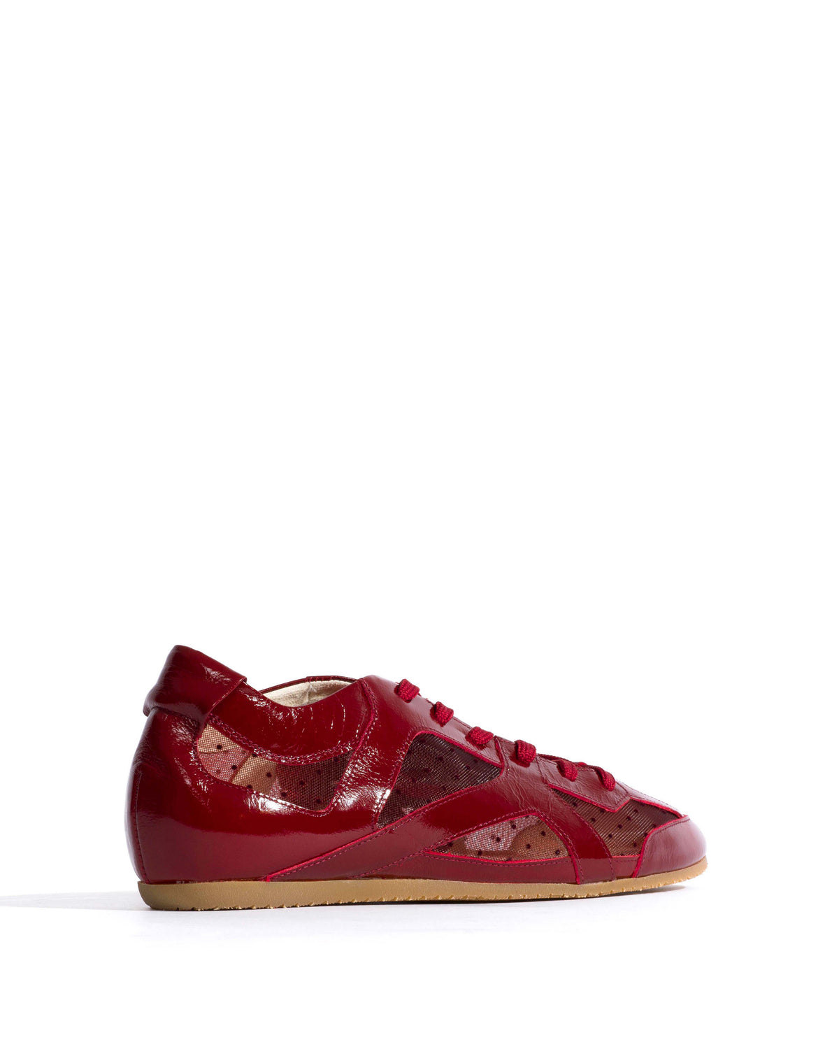 Sneakerina Crinkled polished goat & dot velvet mesh Pomegranate