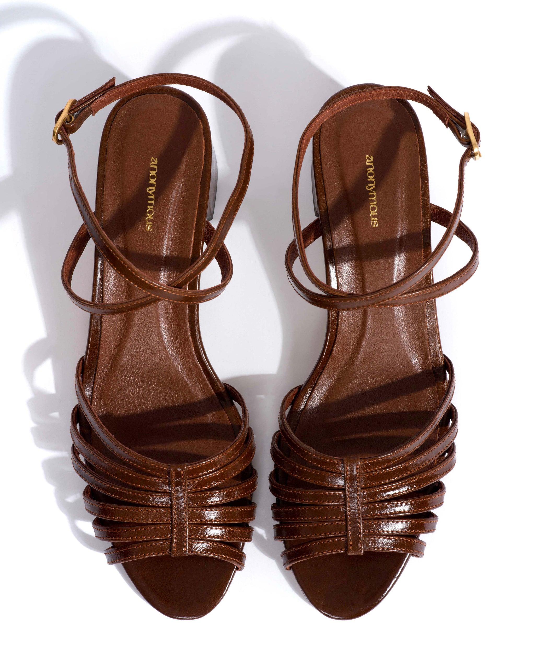Tangie open Crinkled polished goat Caramel brown - Anonymous Copenhagen Heels
