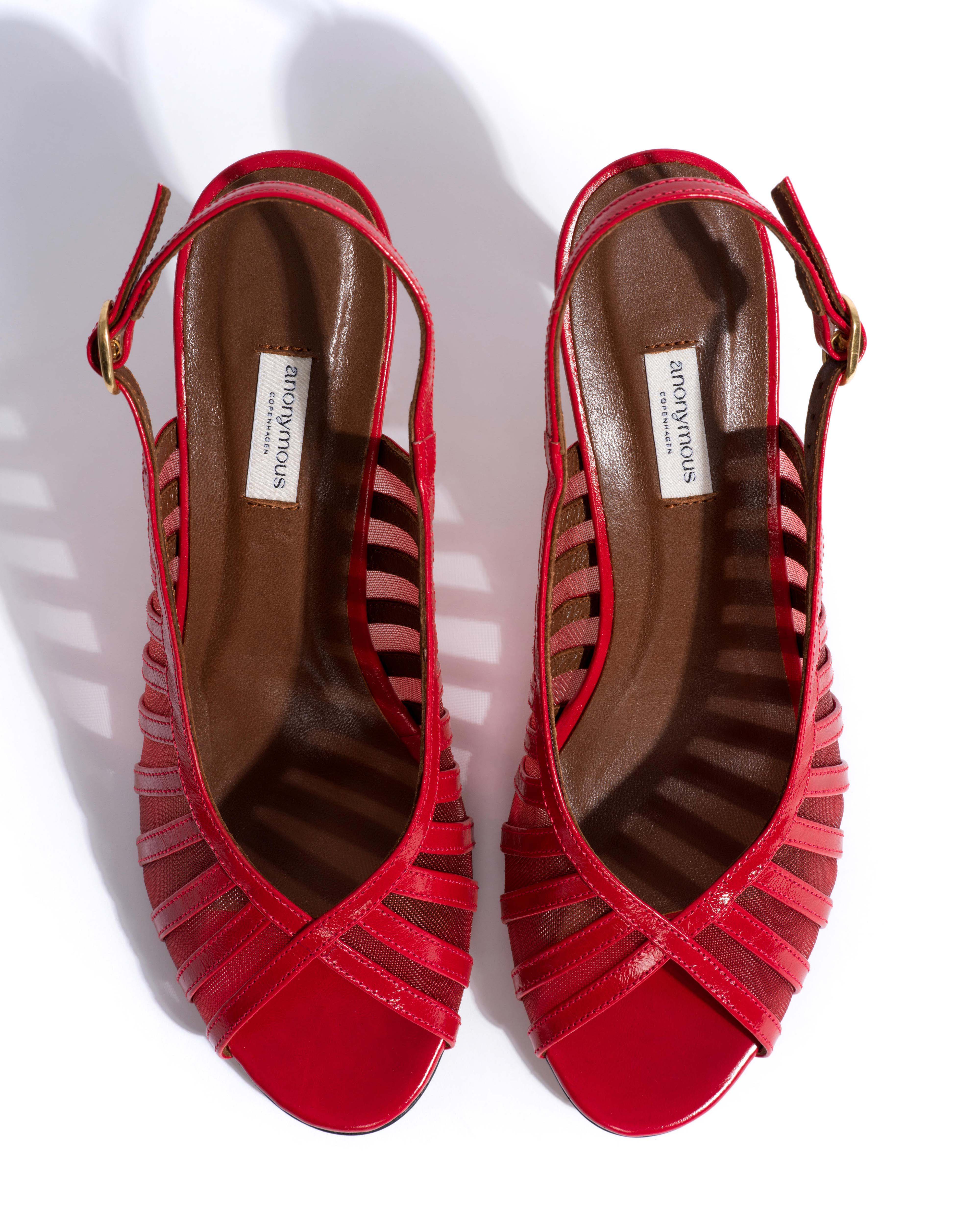 Carminho 75 mesh Crinkled polished goat & mesh Scarlet & ruby red