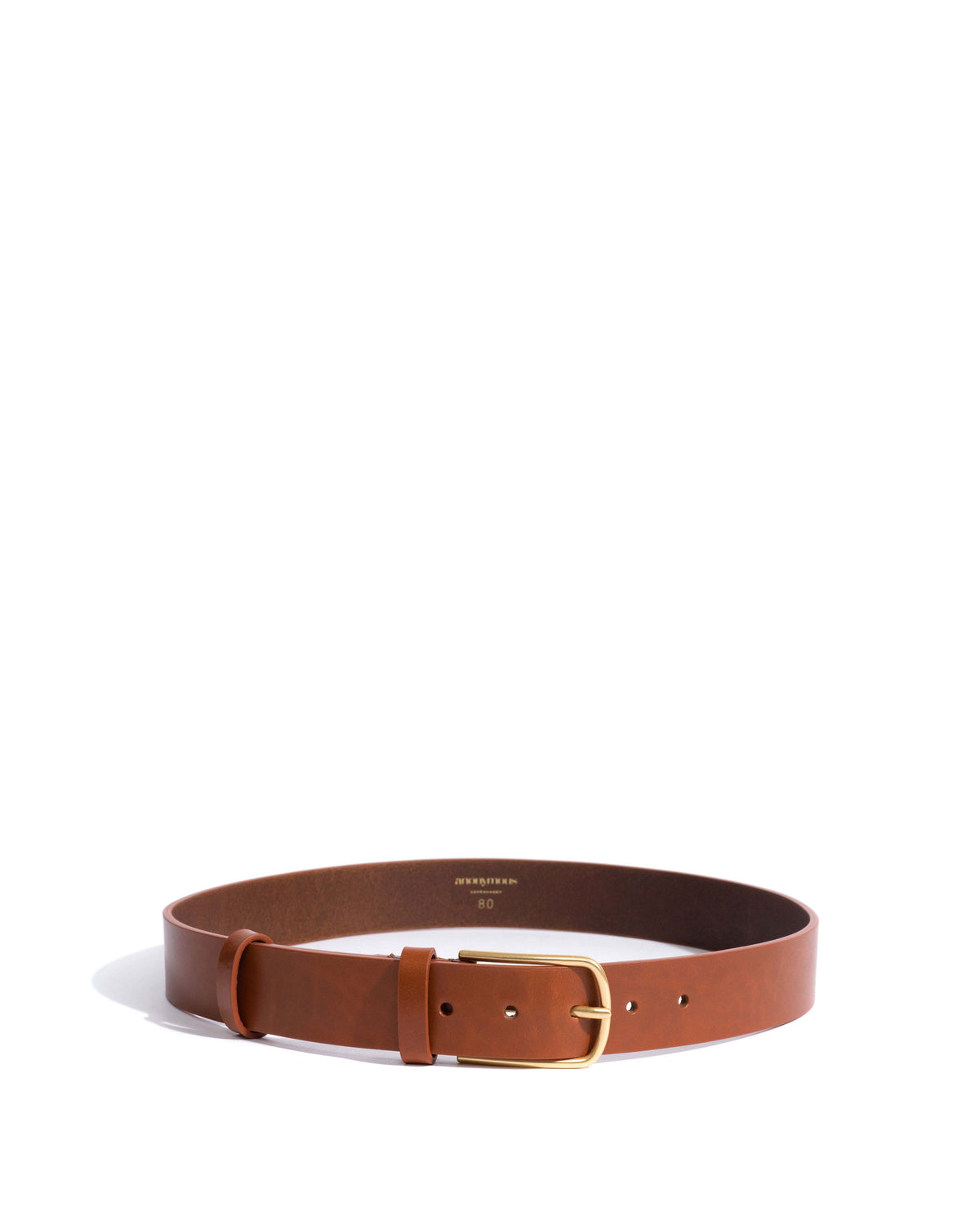 Whane simple unisex leather belt Vegetal soft calf & metal Cinnamon & gold buckle