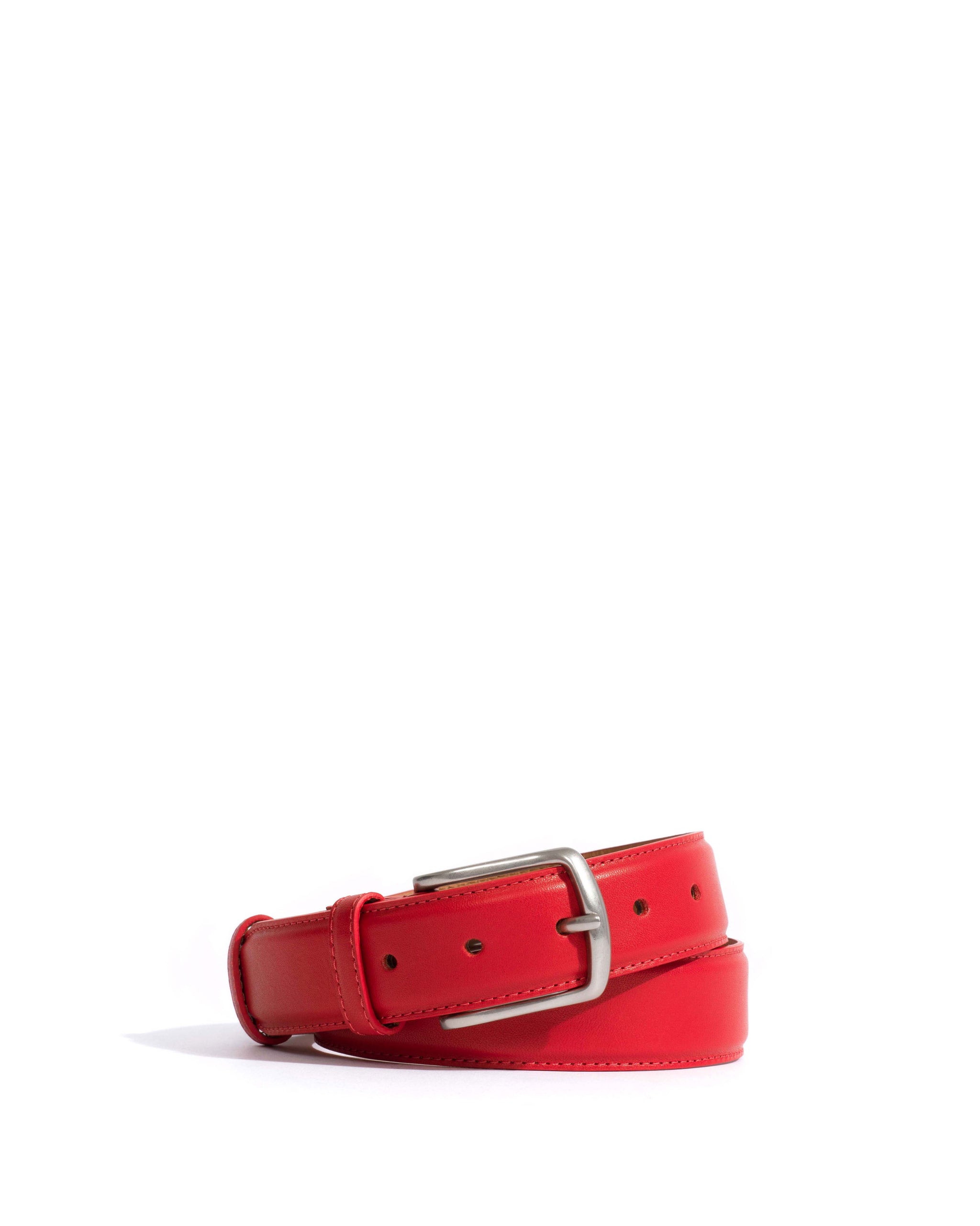 Quinn classic unisex leather belt Soft calf & metal Ruby red & silver buckle - Anonymous Copenhagen Belts