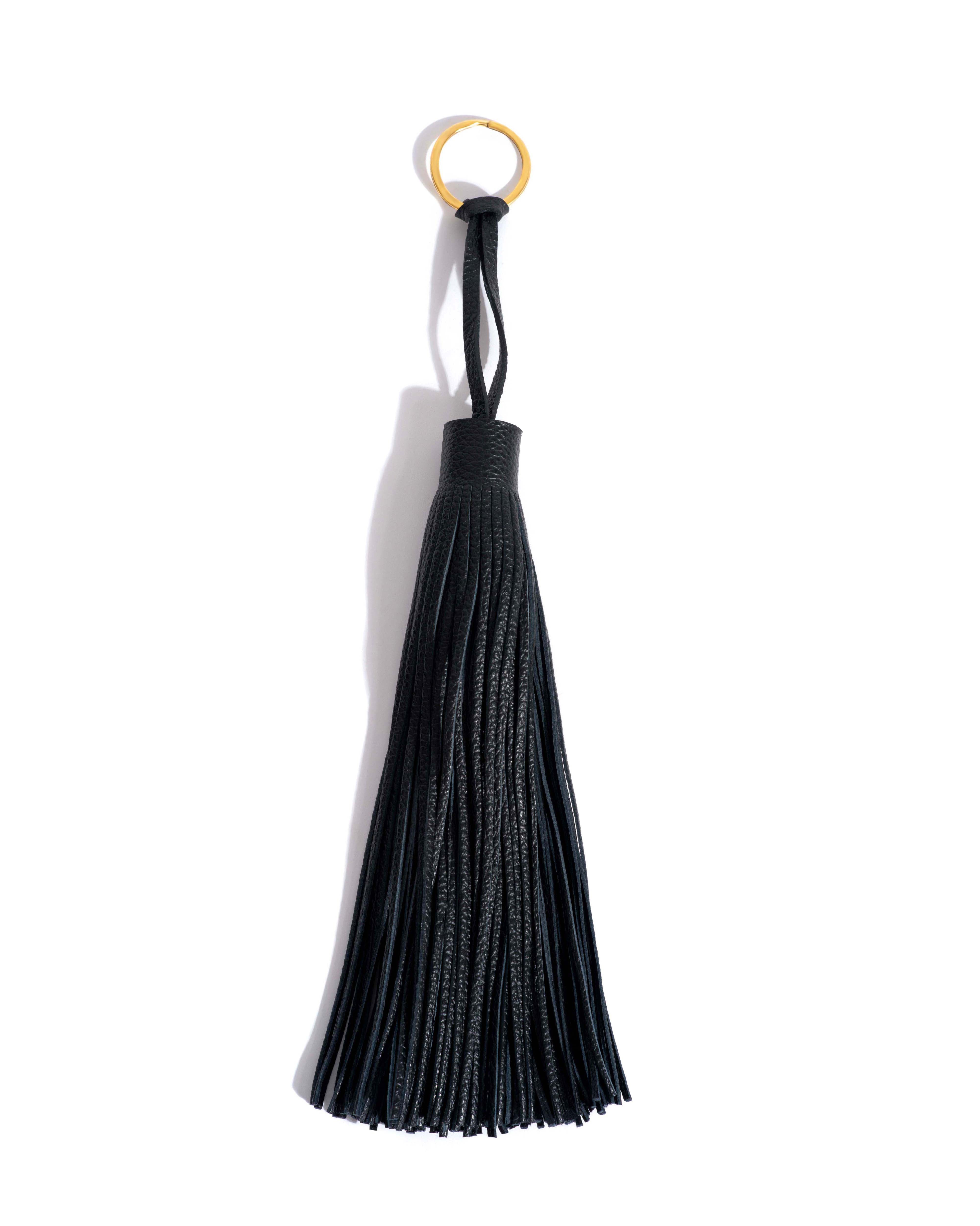 Langley fringe keyring Pebbled soft calf Black