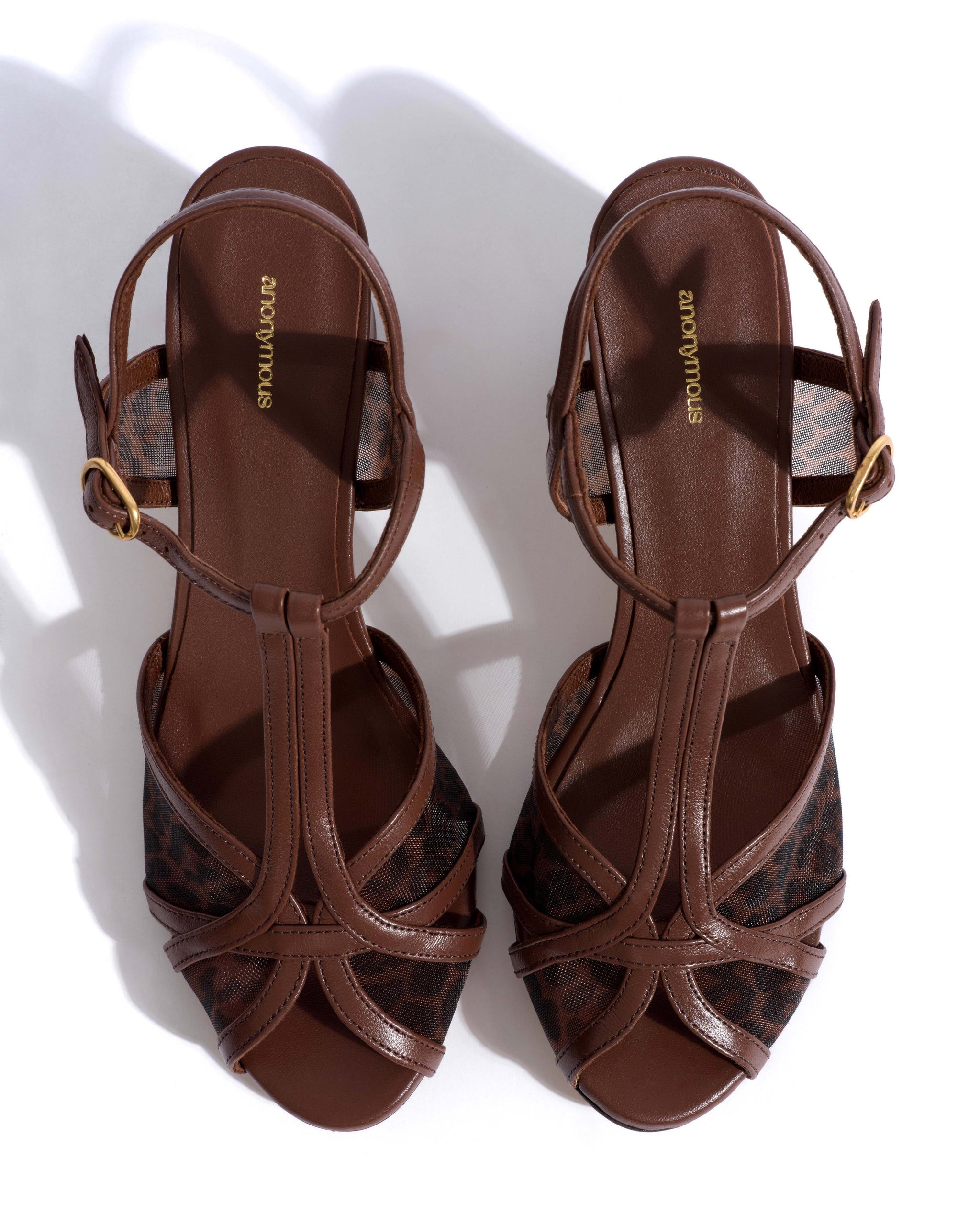 Therese 55 block mesh Shiny lamb & mesh Chocolate & leopard