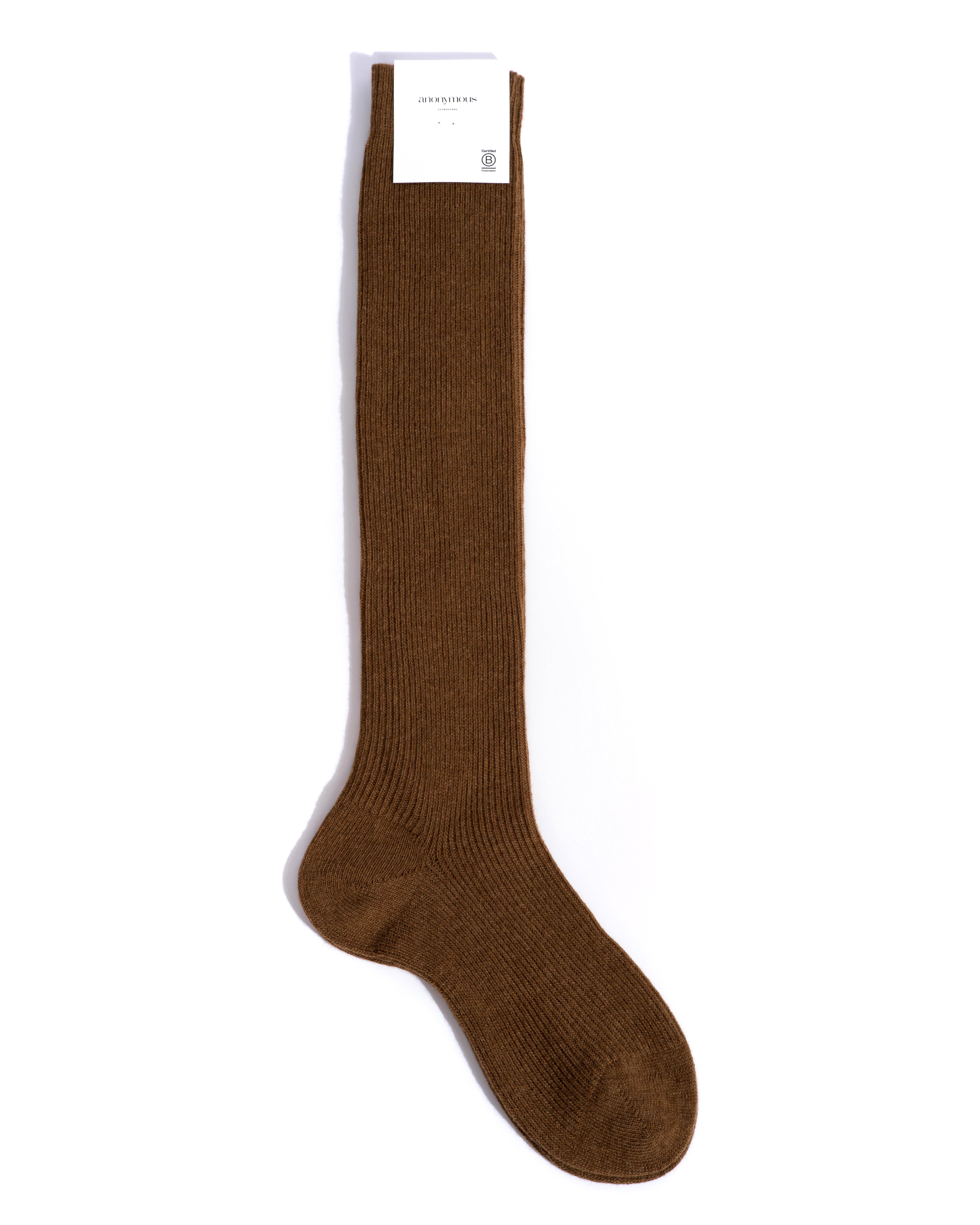 Lanai knee-high cashmere socks 70% wool 30% cashmere Coconut brown