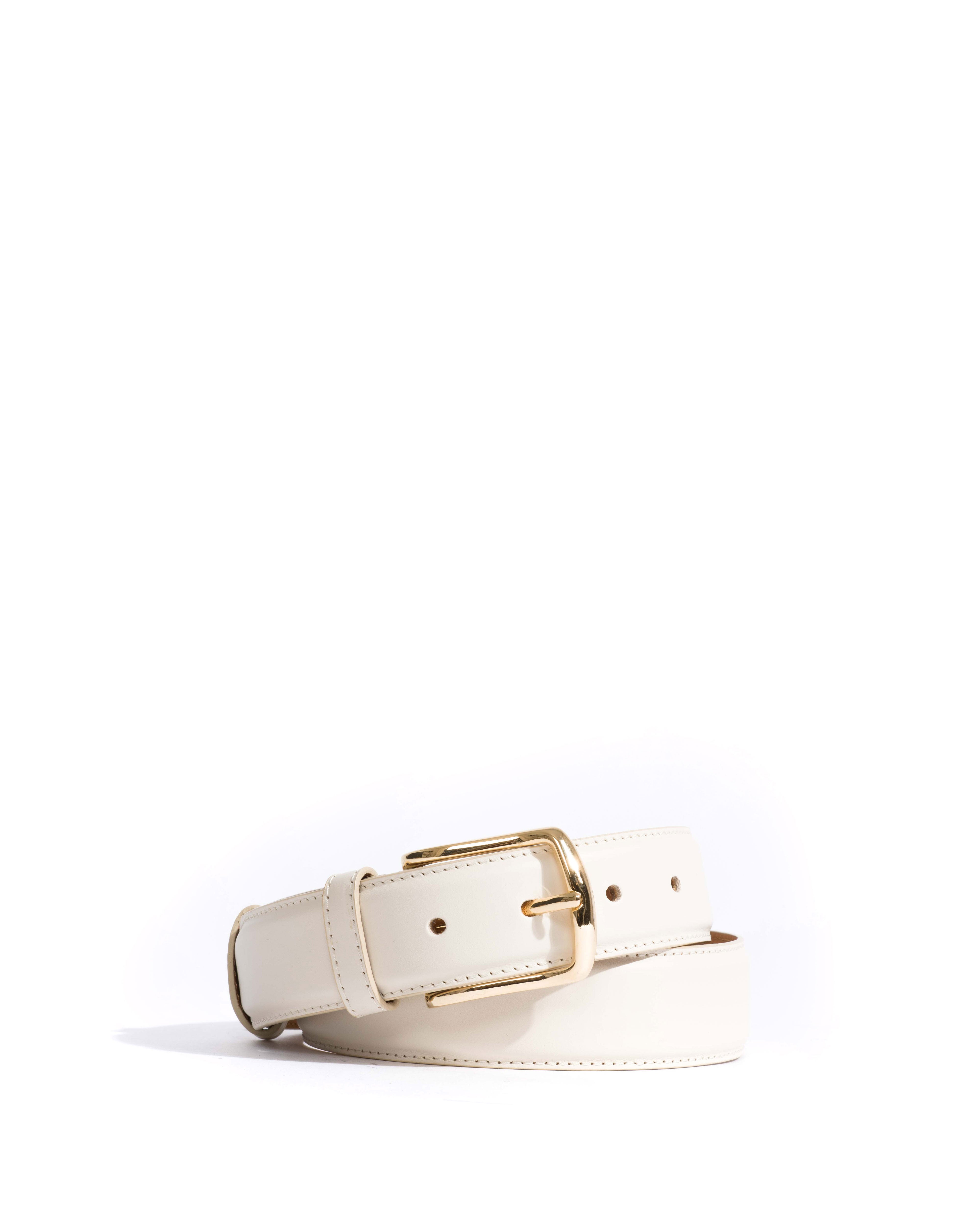 Quinn classic unisex leather belt Soft calf & metal White sand & gold buckle